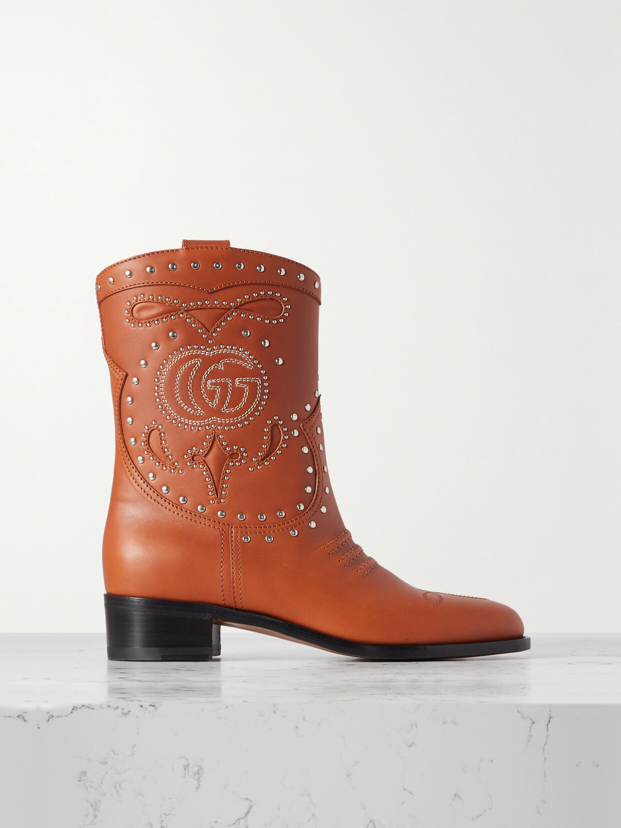 Gucci Delma Crystal-embellished Embroidered Leather Cowboy Boots