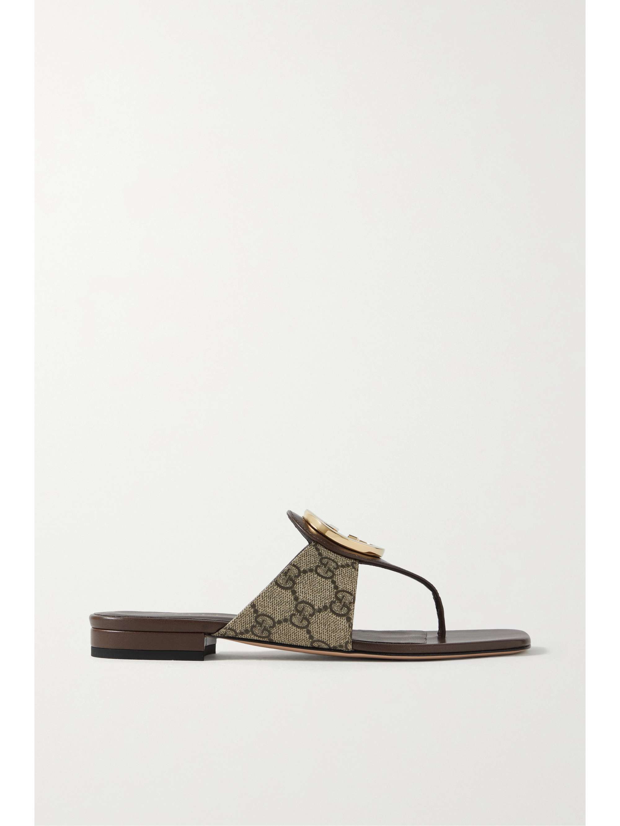 GUCCI logo-embellished leather and coated-canvas sandals | NET-A-PORTER