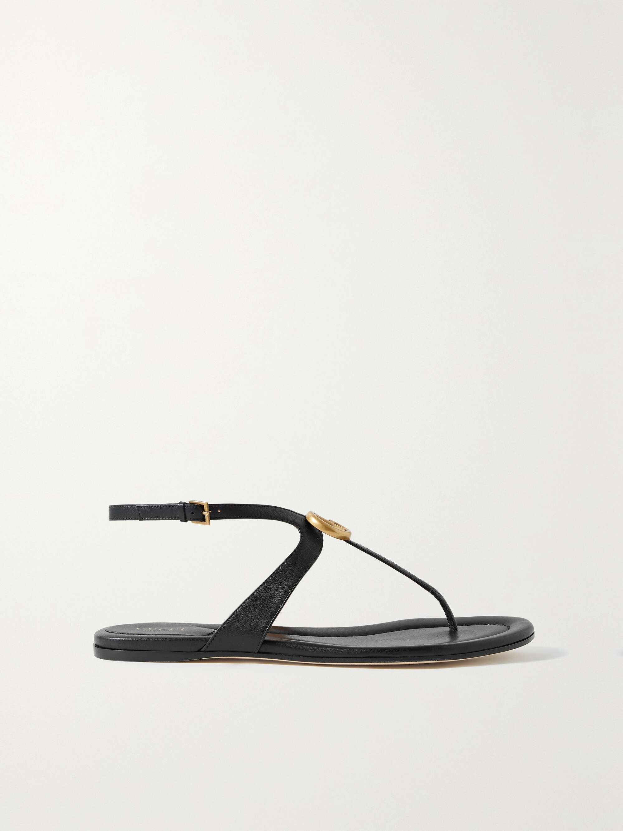 Gucci Marmont Leather Sandals - Black - Slippers