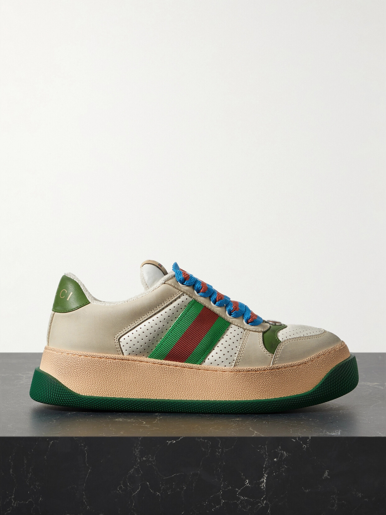 Gucci Double Screener Distressed Leather Sneakers