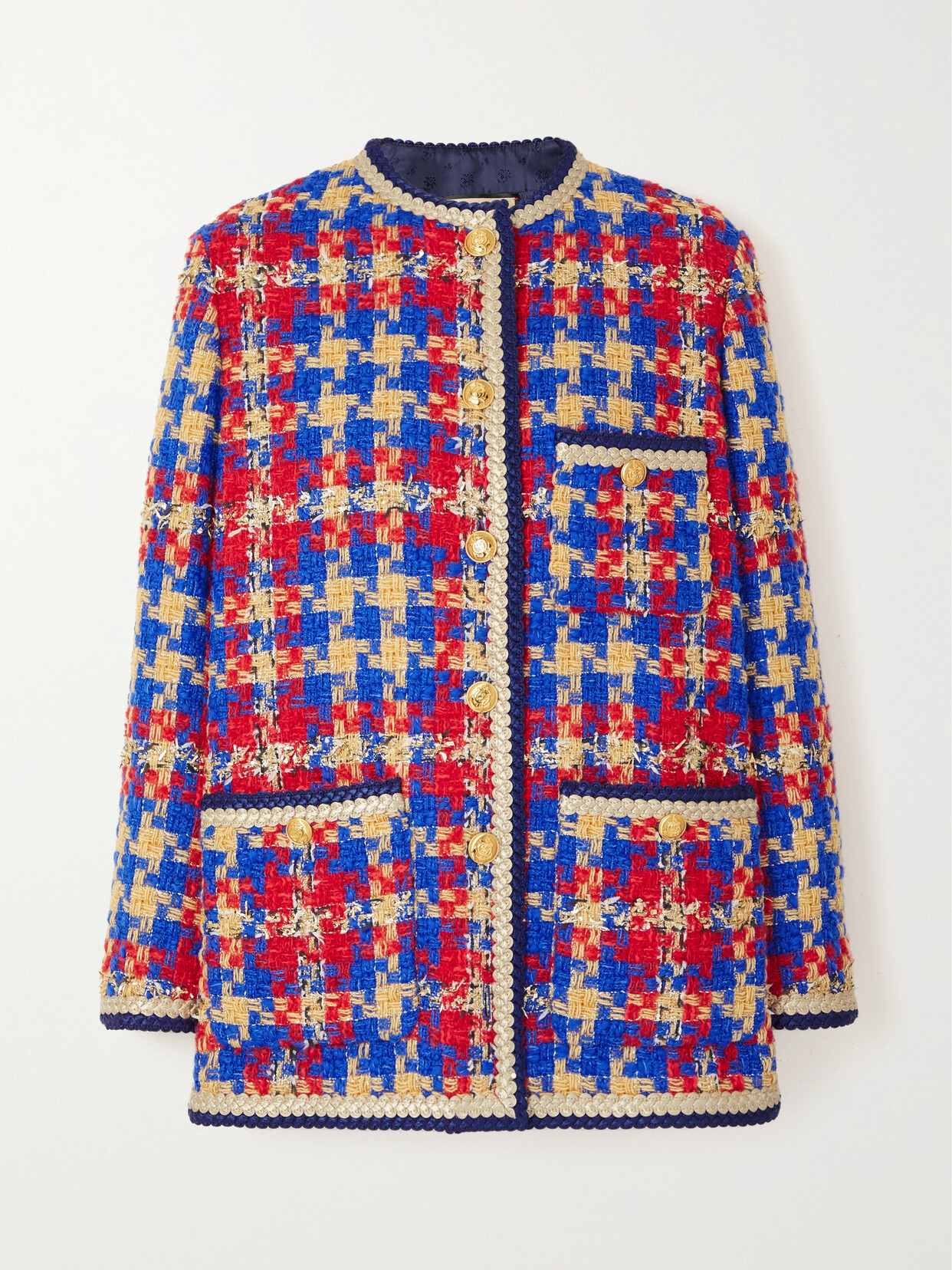 Gucci Braided Metallic Checked Wool-blend Bouclé Jacket