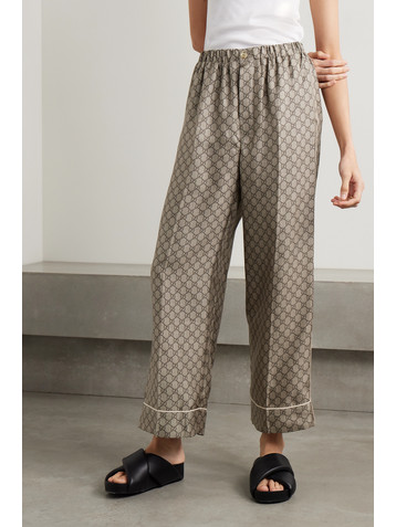 Gucci Cropped silk-satin jacquard wide-leg pants