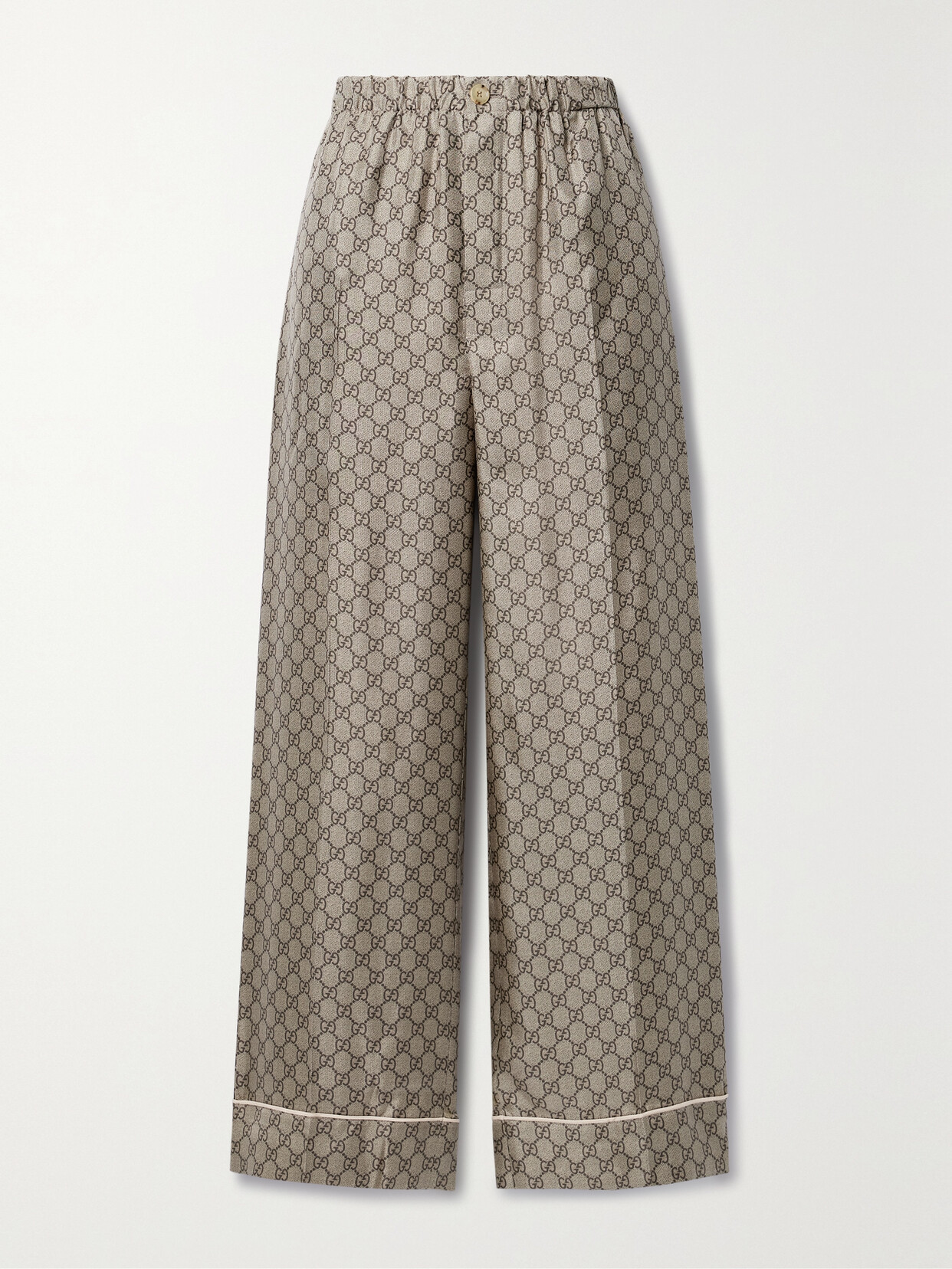 Gucci Cropped Silk-satin Jacquard Wide-leg Trousers In Grey
