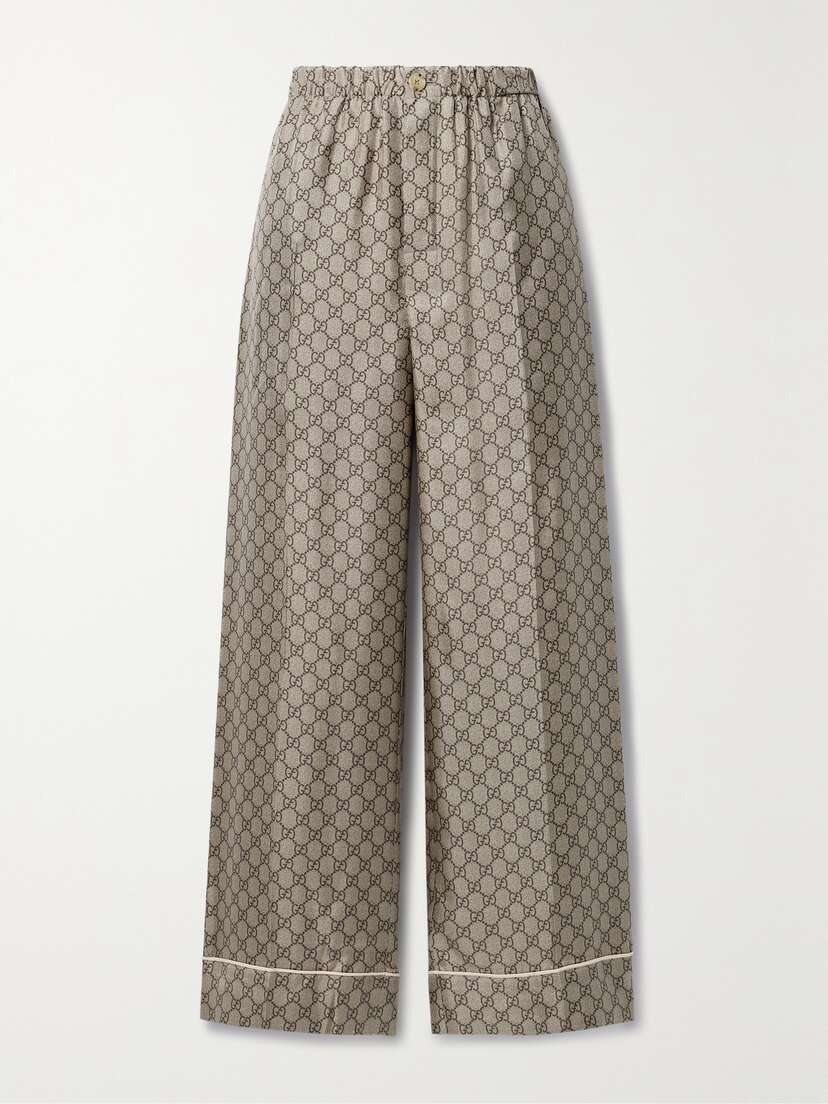 Gucci Cropped Silk-satin Jacquard Wide-leg Pants