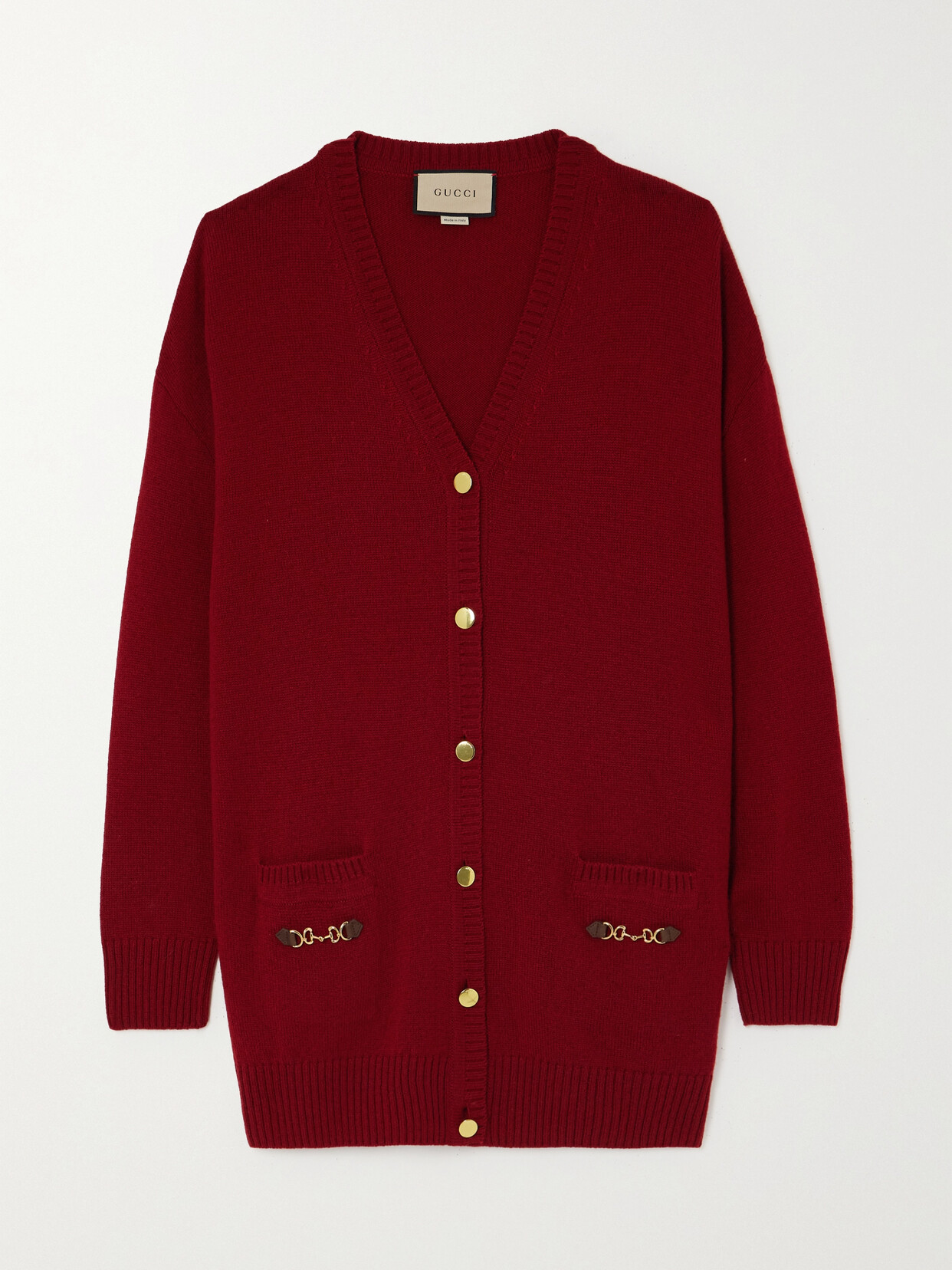 Gucci Horsebit-detailed Leather-trimmed Cashmere Cardigan