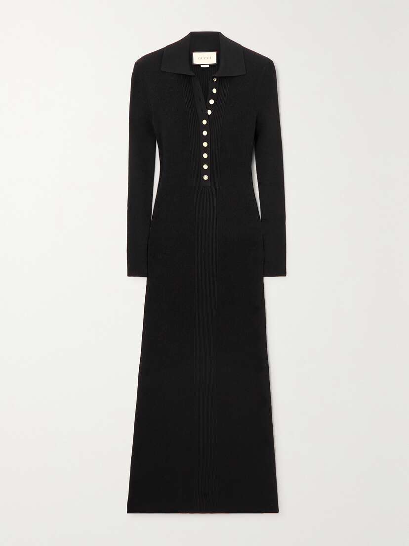 Gucci Button-embellished Ribbed-knit Midi Dress