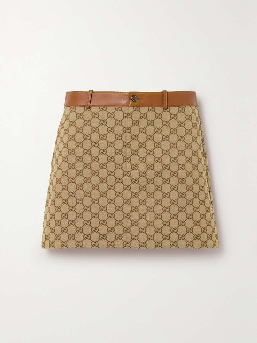 Gucci Leather-trimmed Cotton-blend Canvas-jacquard Mini Skirt