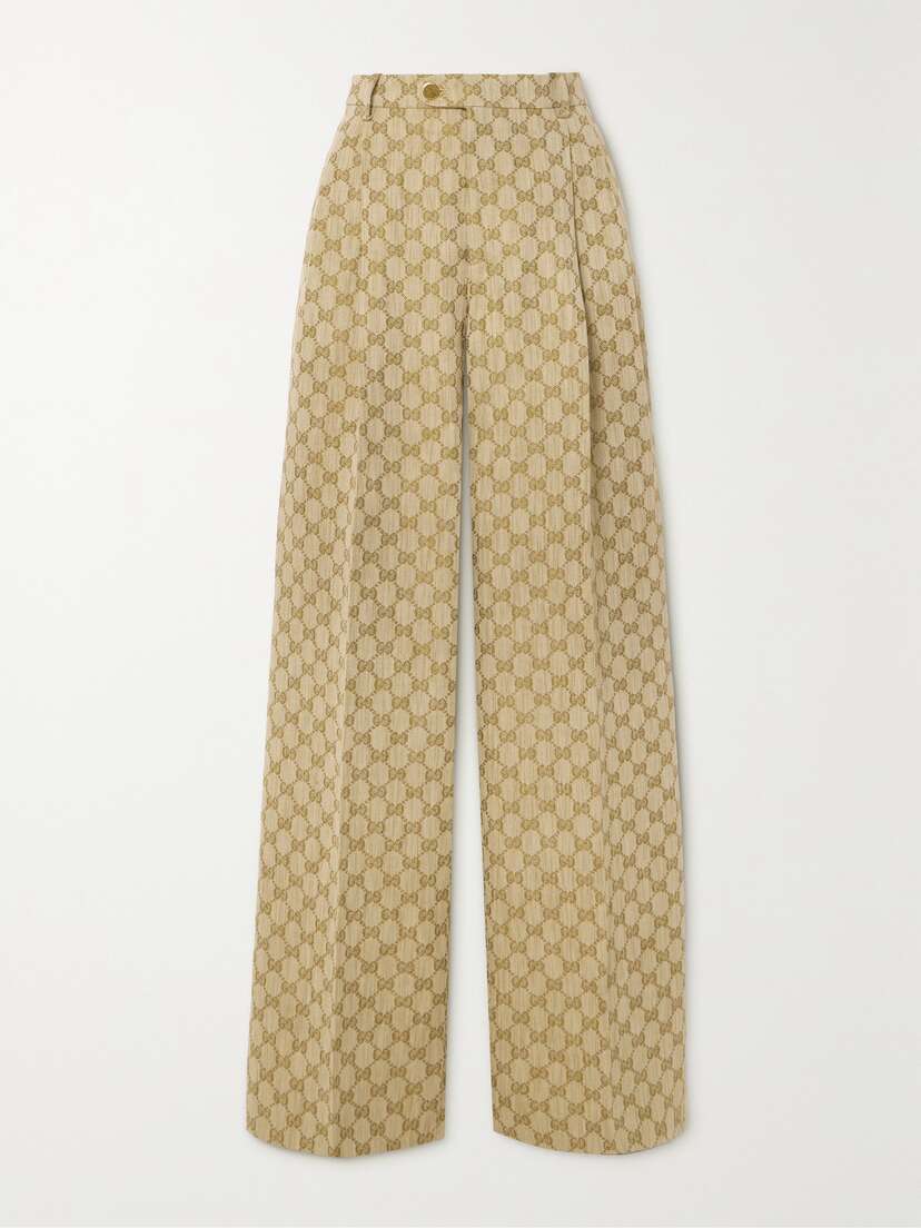 Gucci Linen And Cotton-blend Jacquard Wide-leg Pants