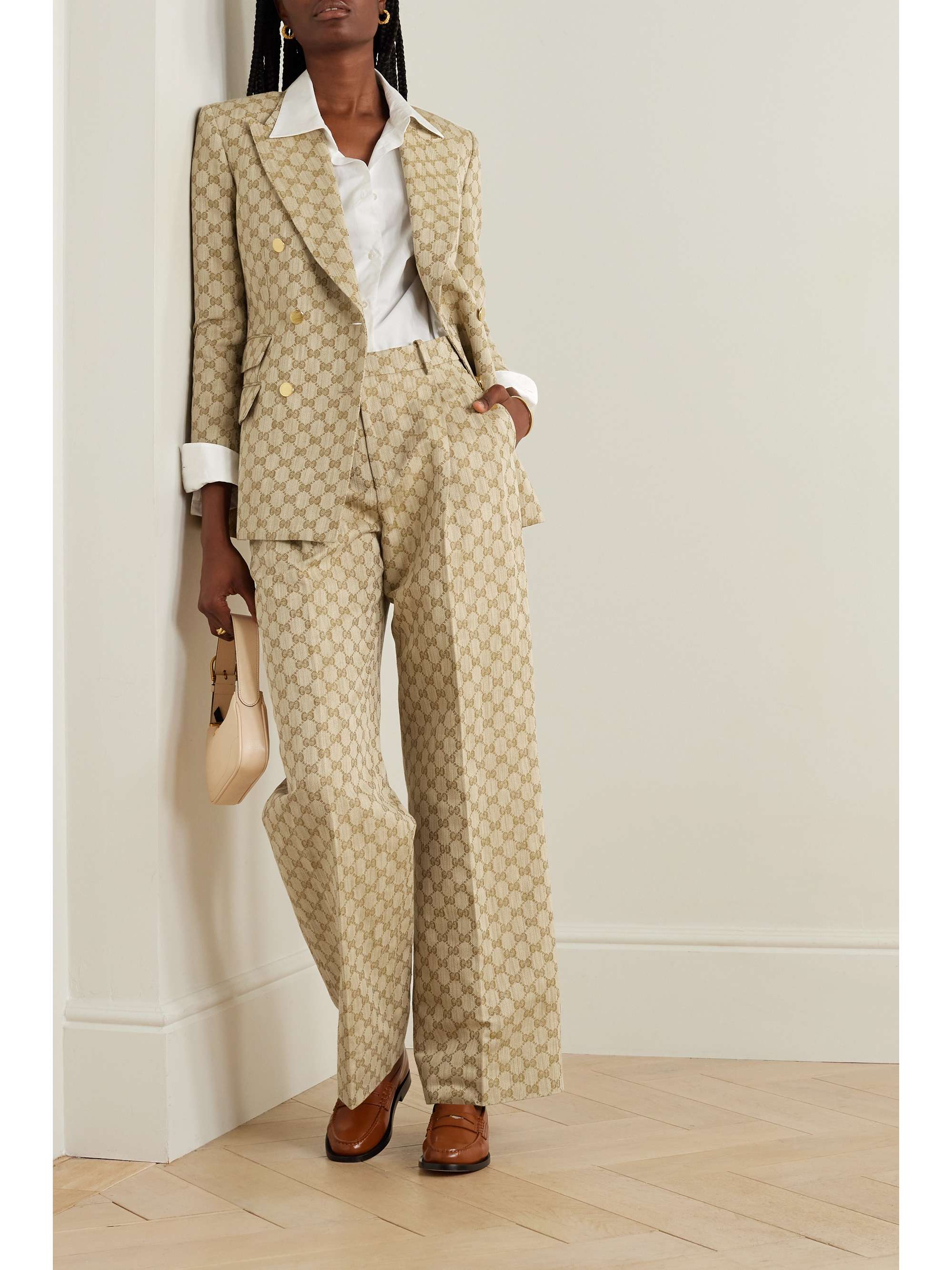 GUCCI Linen and cotton-blend jacquard wide-leg pants