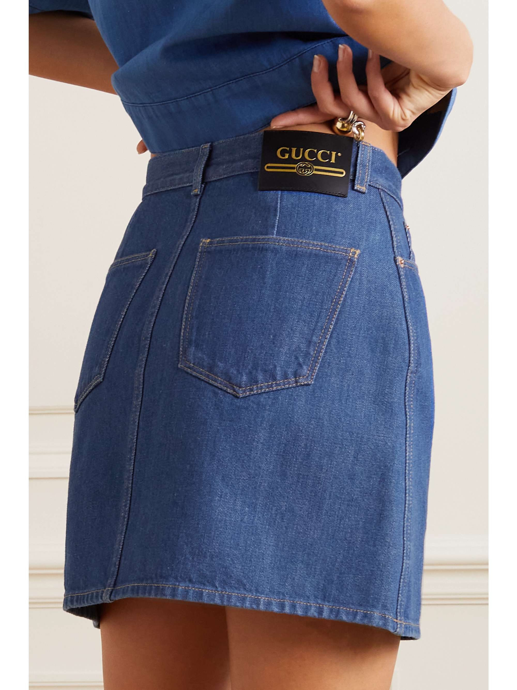 GUCCI Leather-trimmed denim mini skirt | NET-A-PORTER