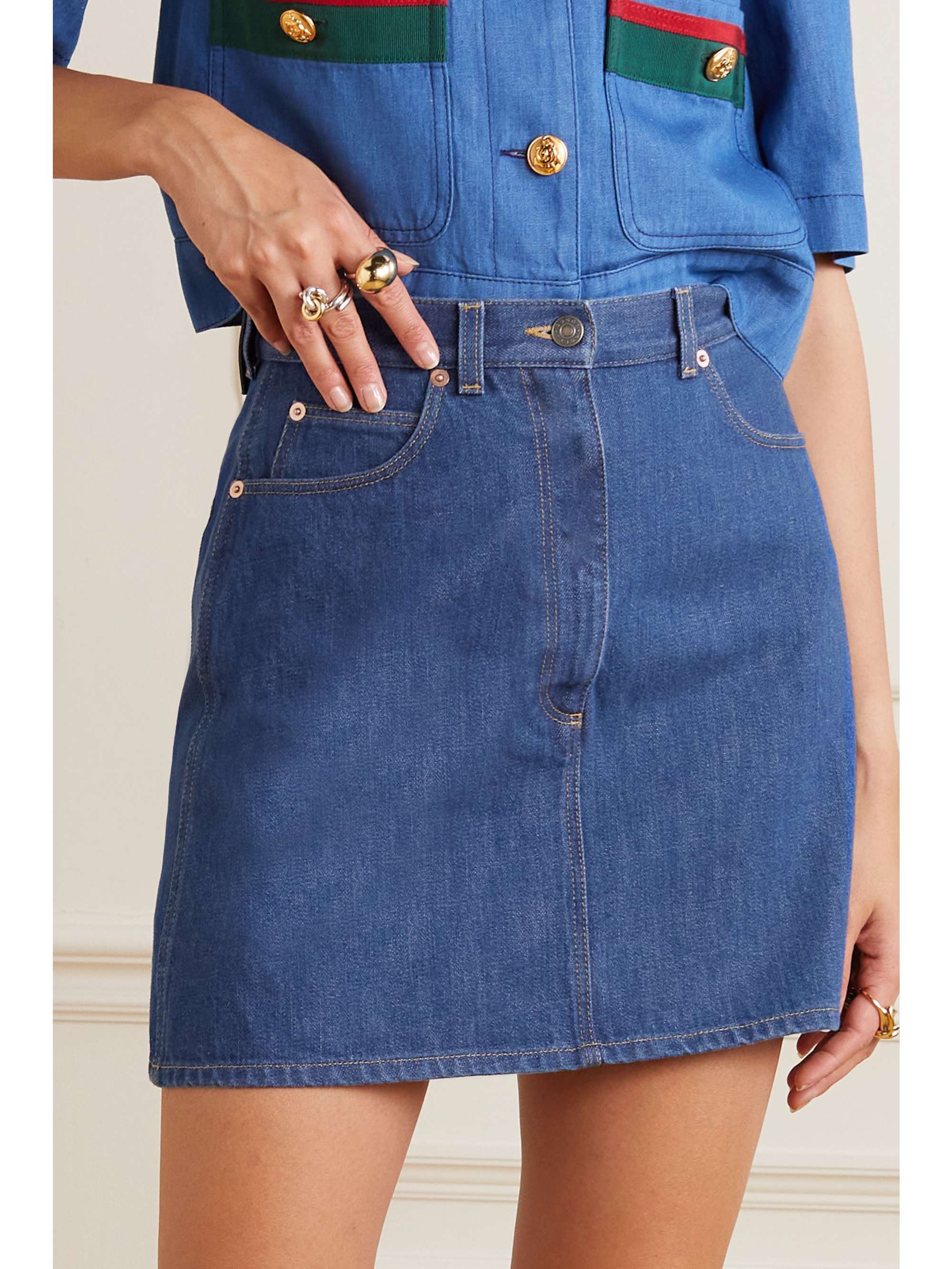 GUCCI Leather-trimmed denim mini skirt | NET-A-PORTER