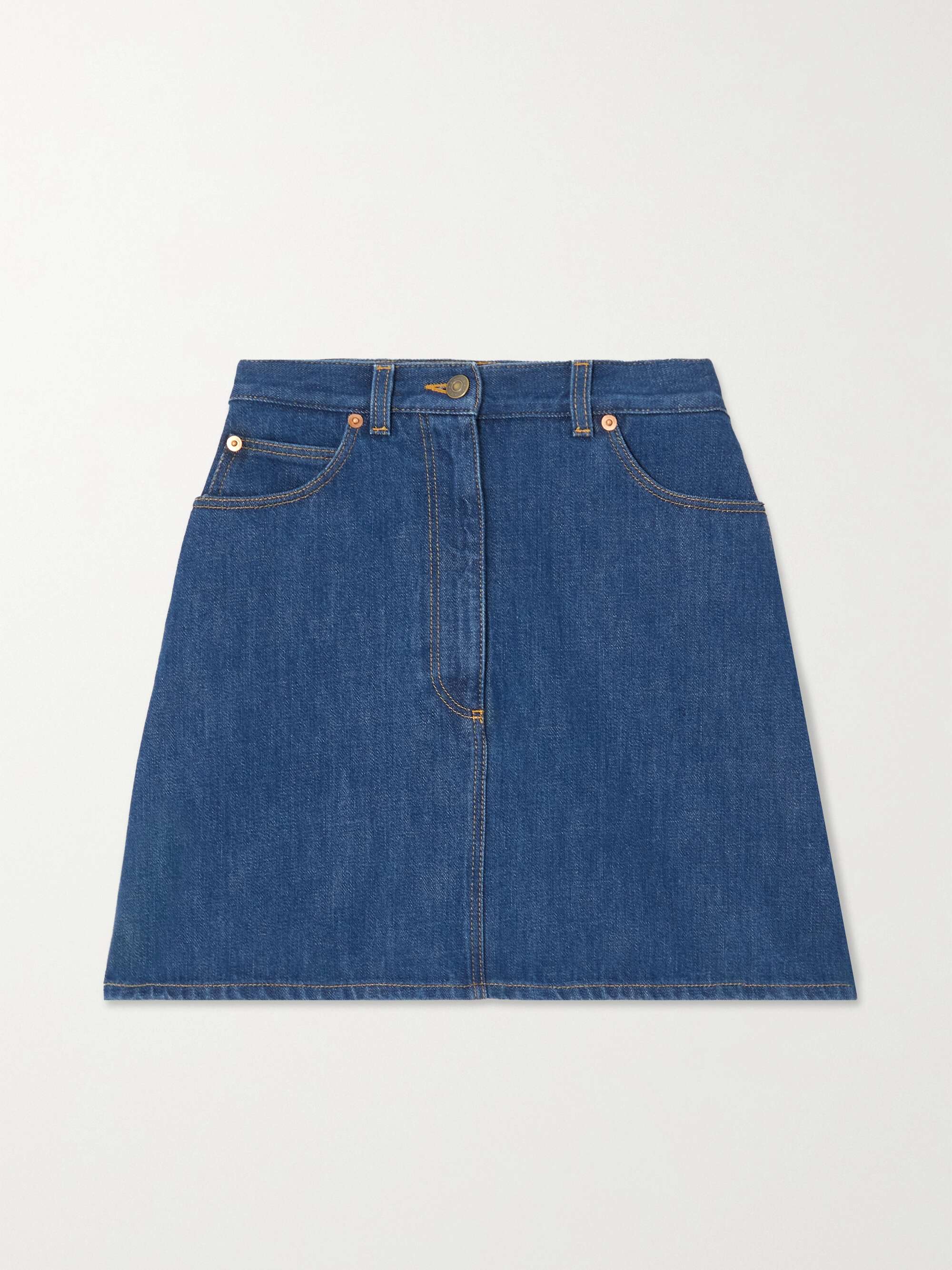 GUCCI Leather-trimmed denim mini skirt | NET-A-PORTER