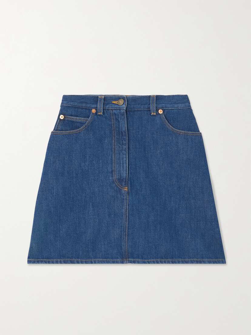 Gucci Leather-trimmed Denim Mini Skirt
