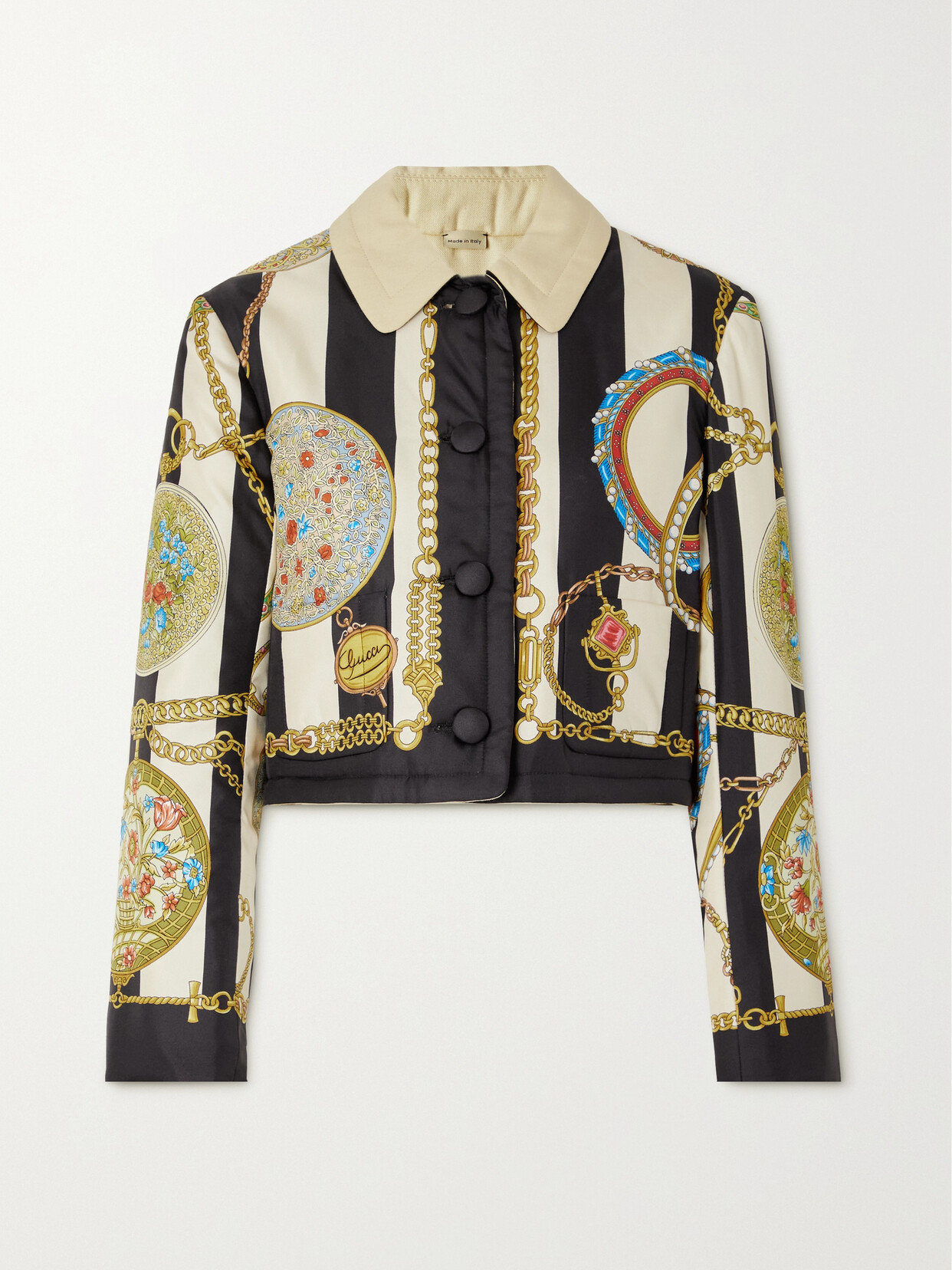 Gucci Reversible Padded Grain De Poudre And Printed Silk-satin Jacket
