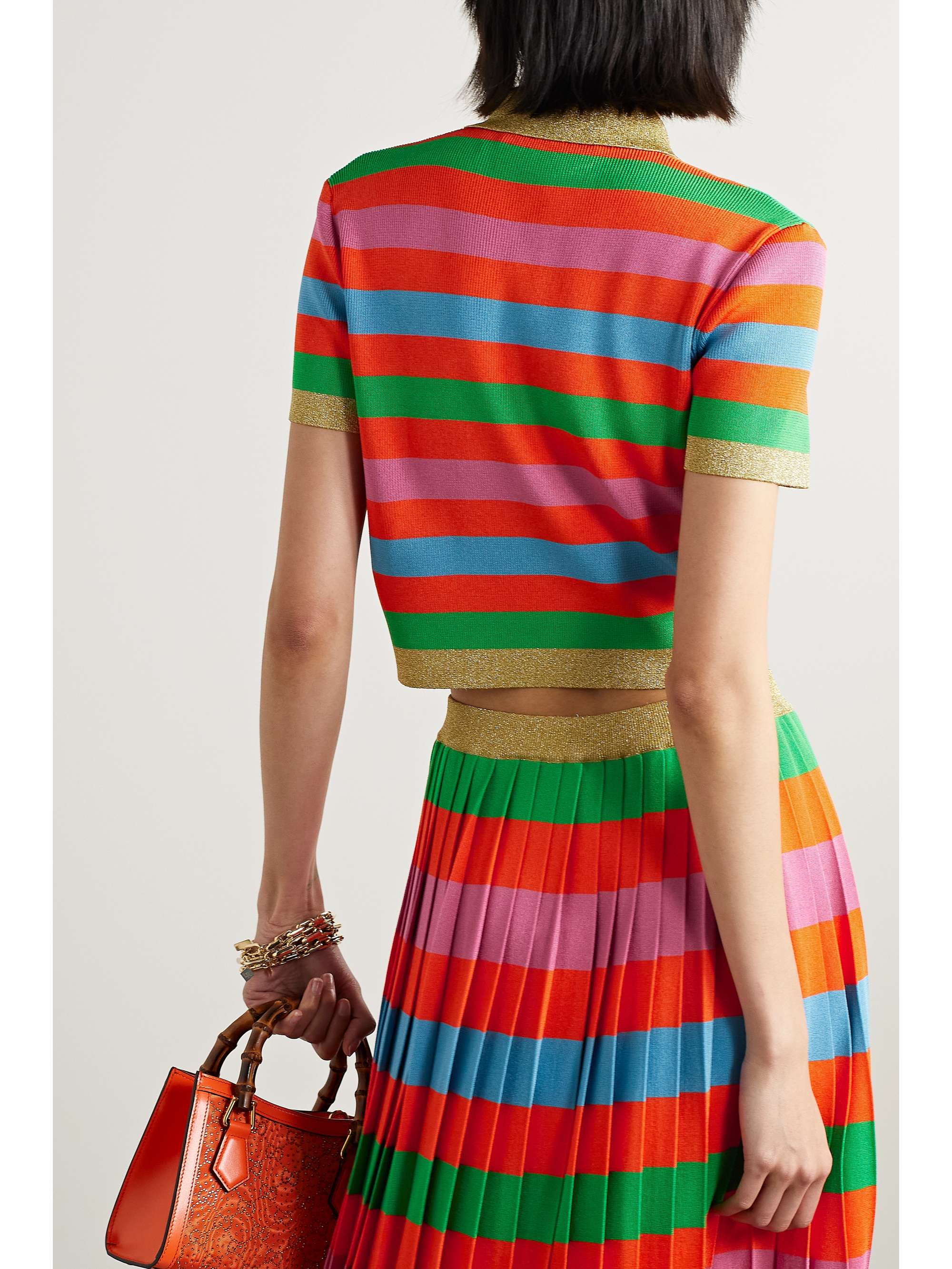 GUCCI Metallic striped knitted polo shirt NETAPORTER