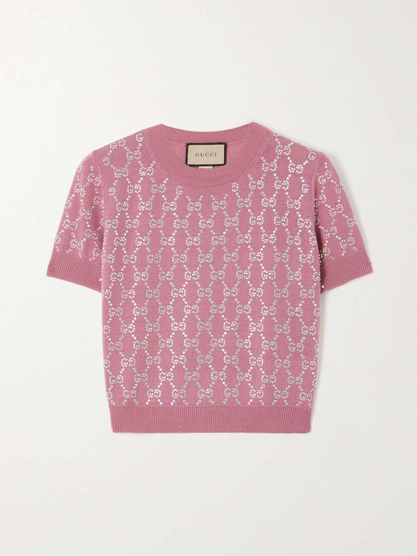 Gucci Cropped Crystal-embellished Wool Sweater