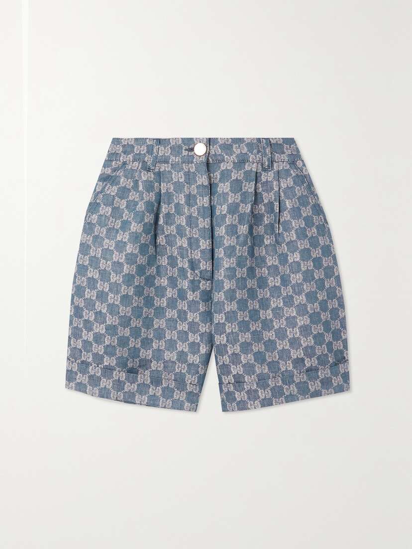 Gucci Denim-jacquard Pleated Shorts
