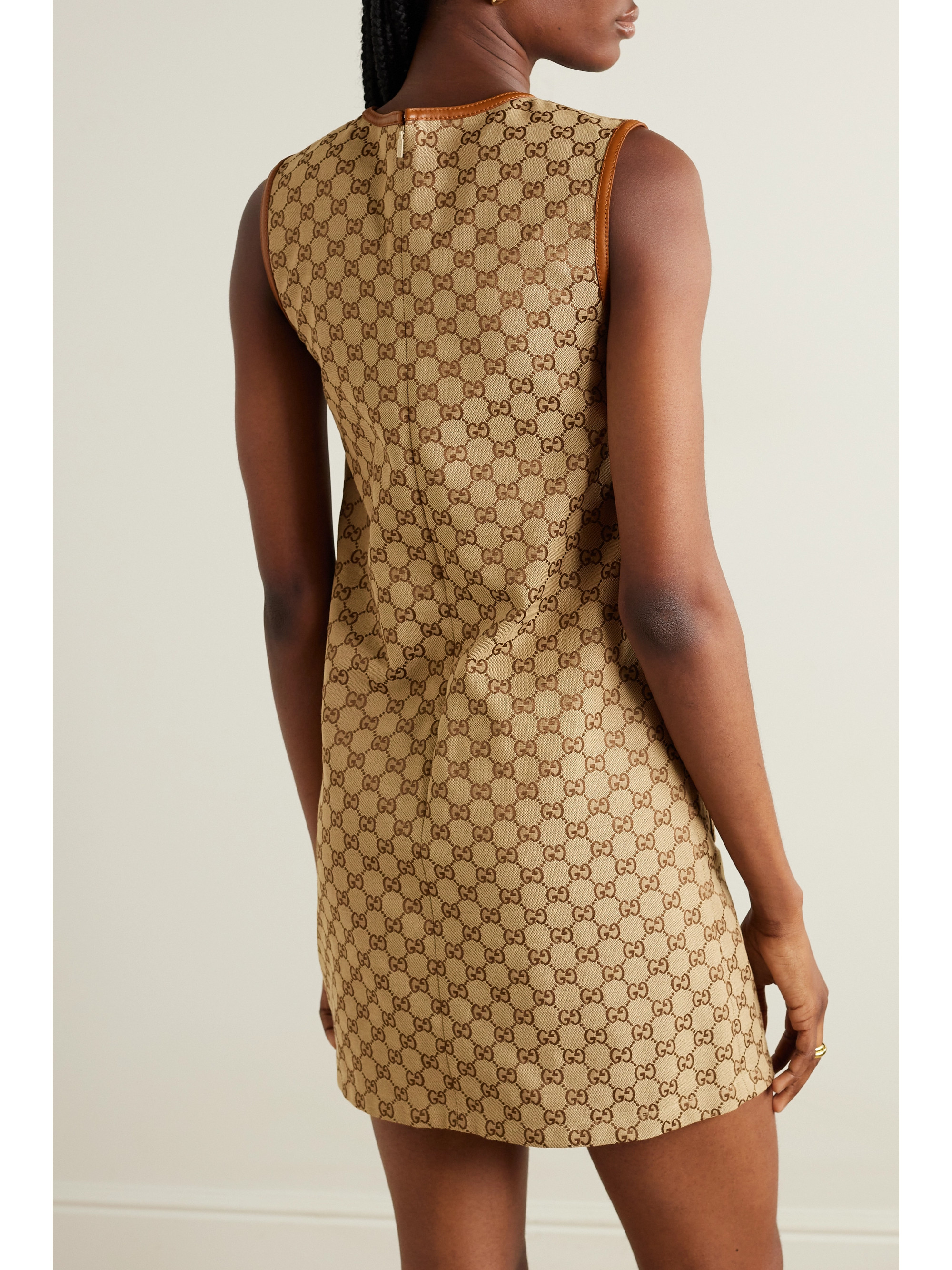 Gucci Leather-trimmed cotton-blend canvas-jacquard mini dress thumbnail