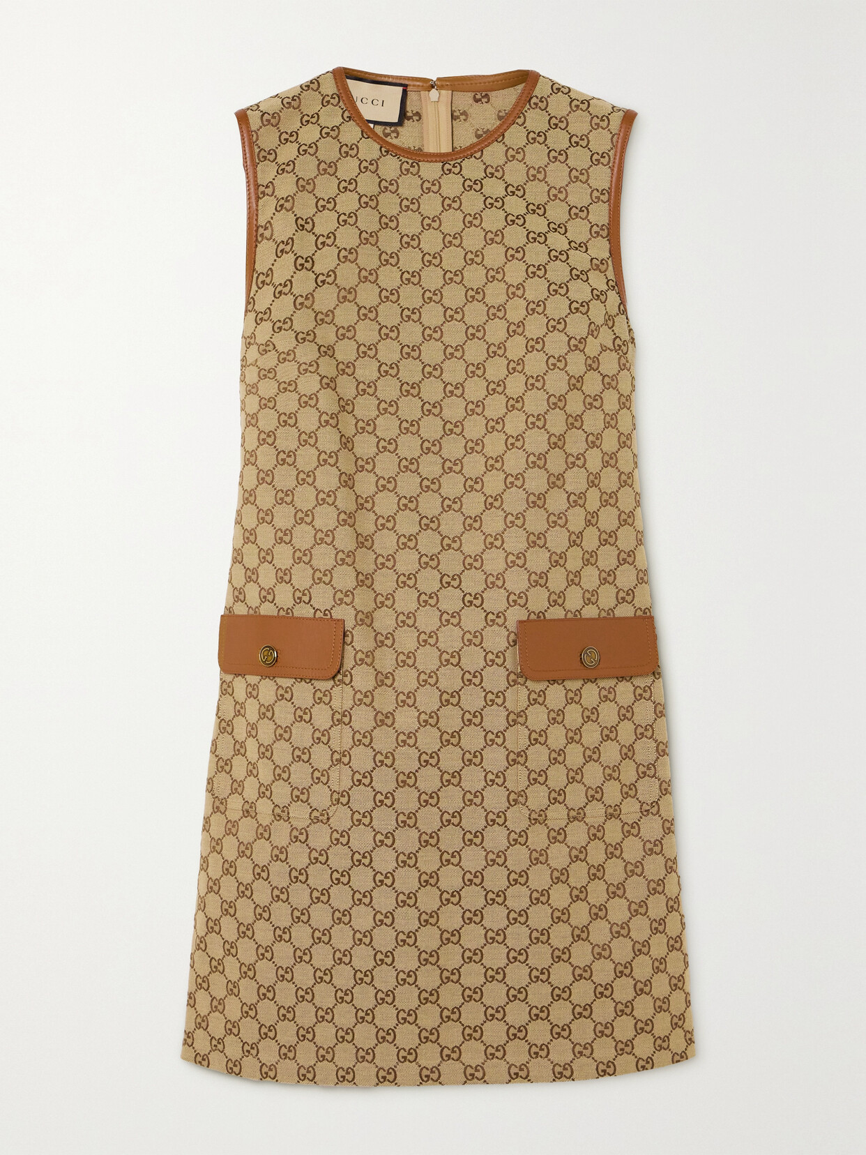 Gucci - Leather-trimmed Cotton-blend Canvas-jacquard Mini Dress - Brown