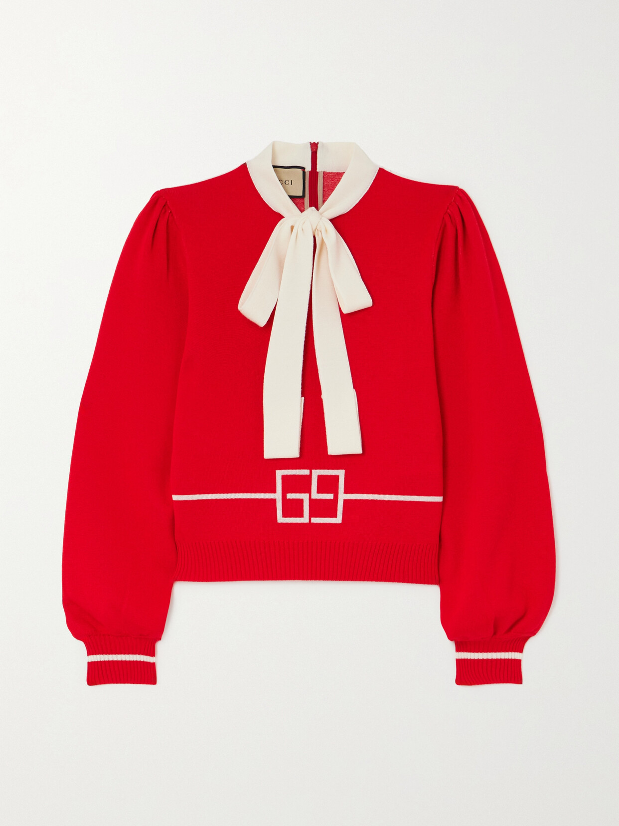 Gucci Tie-detailed Striped Wool-jacquard Sweater