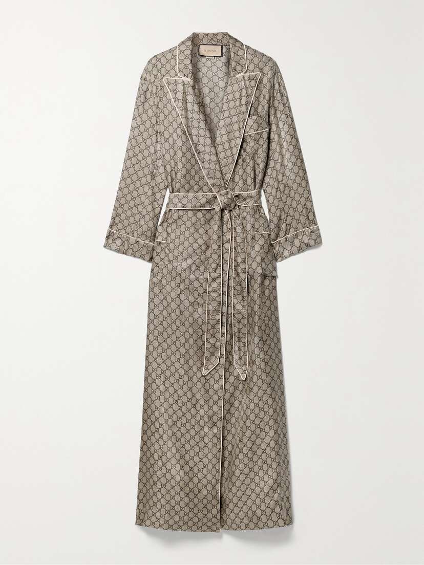 Gucci Belted Silk-satin Jacquard Coat