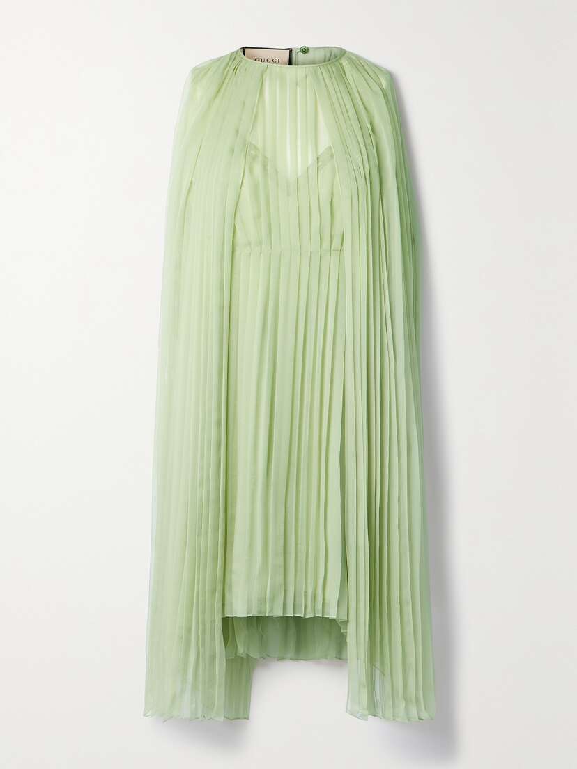 Gucci Cape-effect Pleated Chiffon Mini Dress