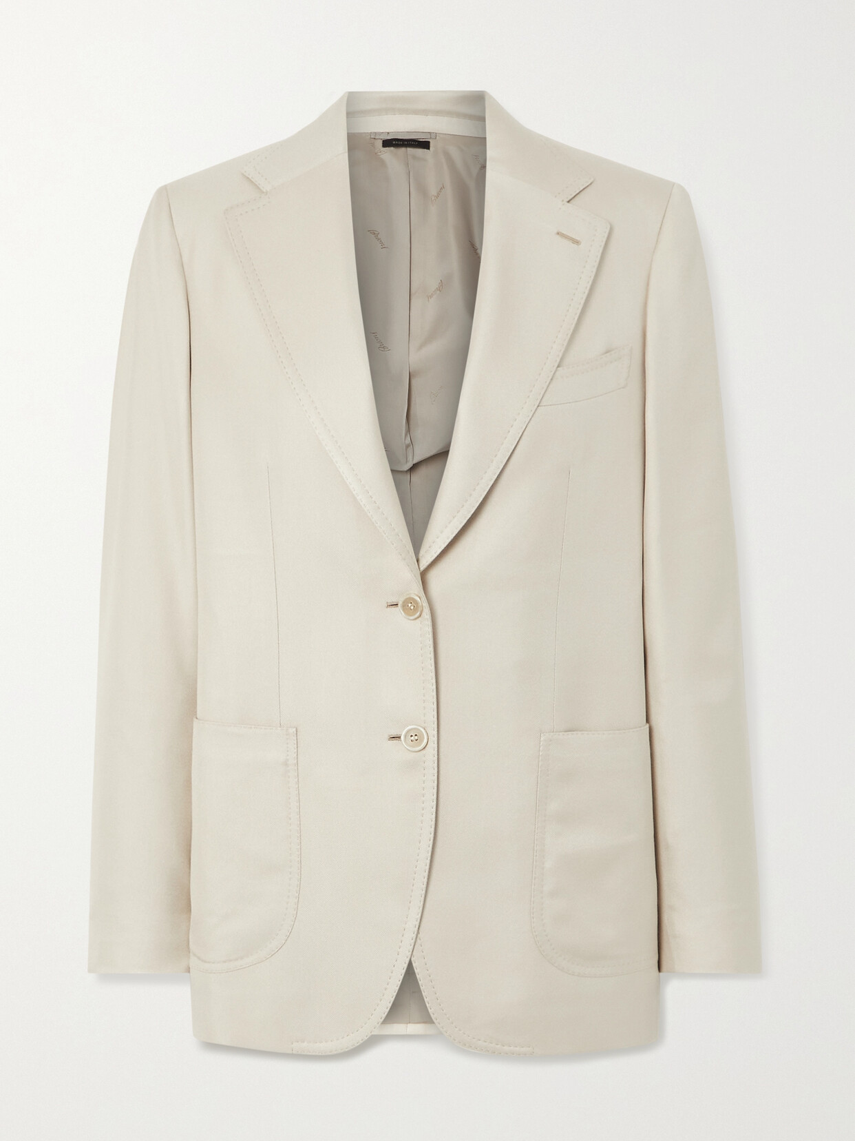 Brioni Amalfi Silk-twill Blazer In Off-white