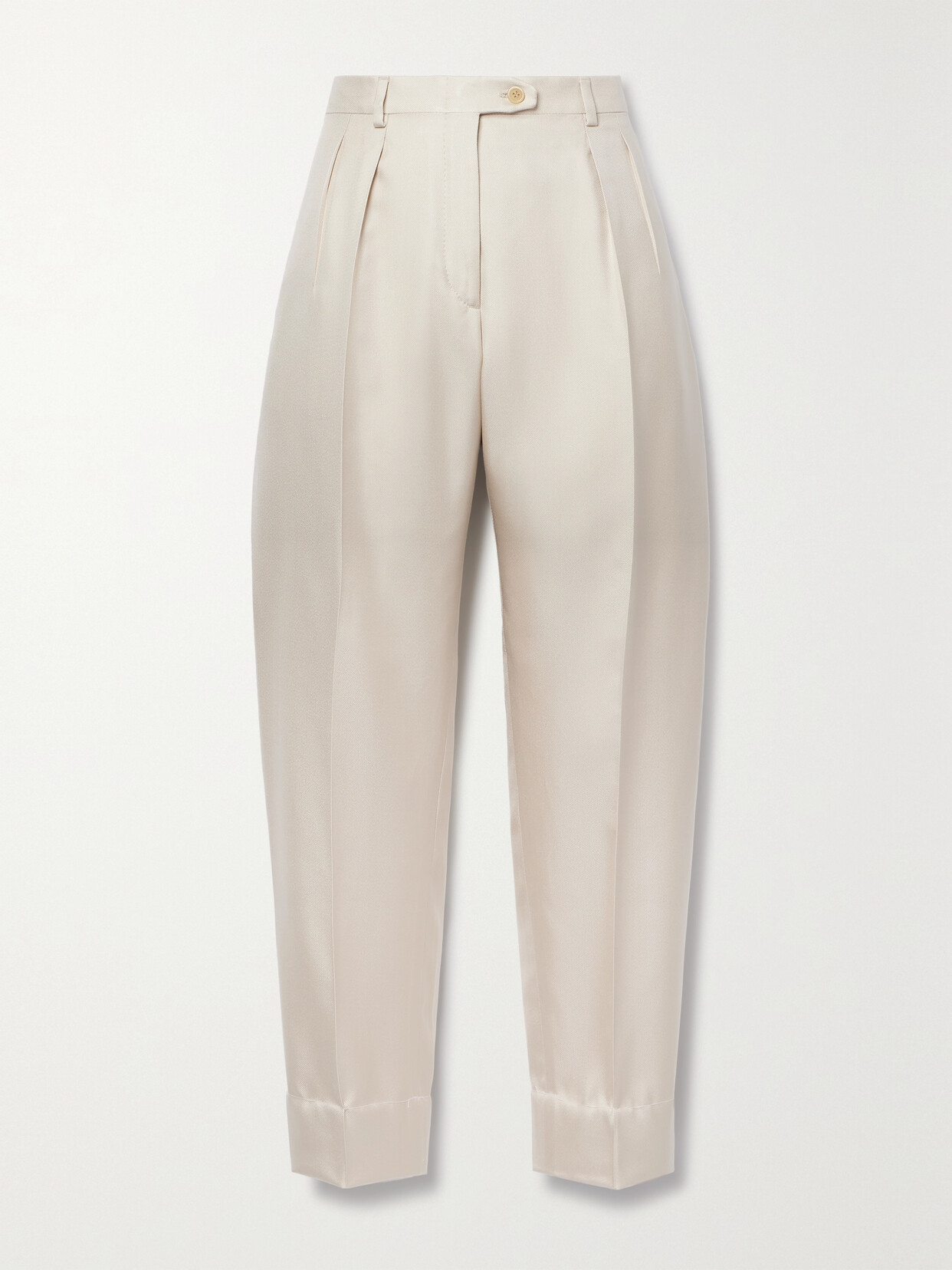 Brioni - Pleated Silk-twill Tapered Pants - Off-white