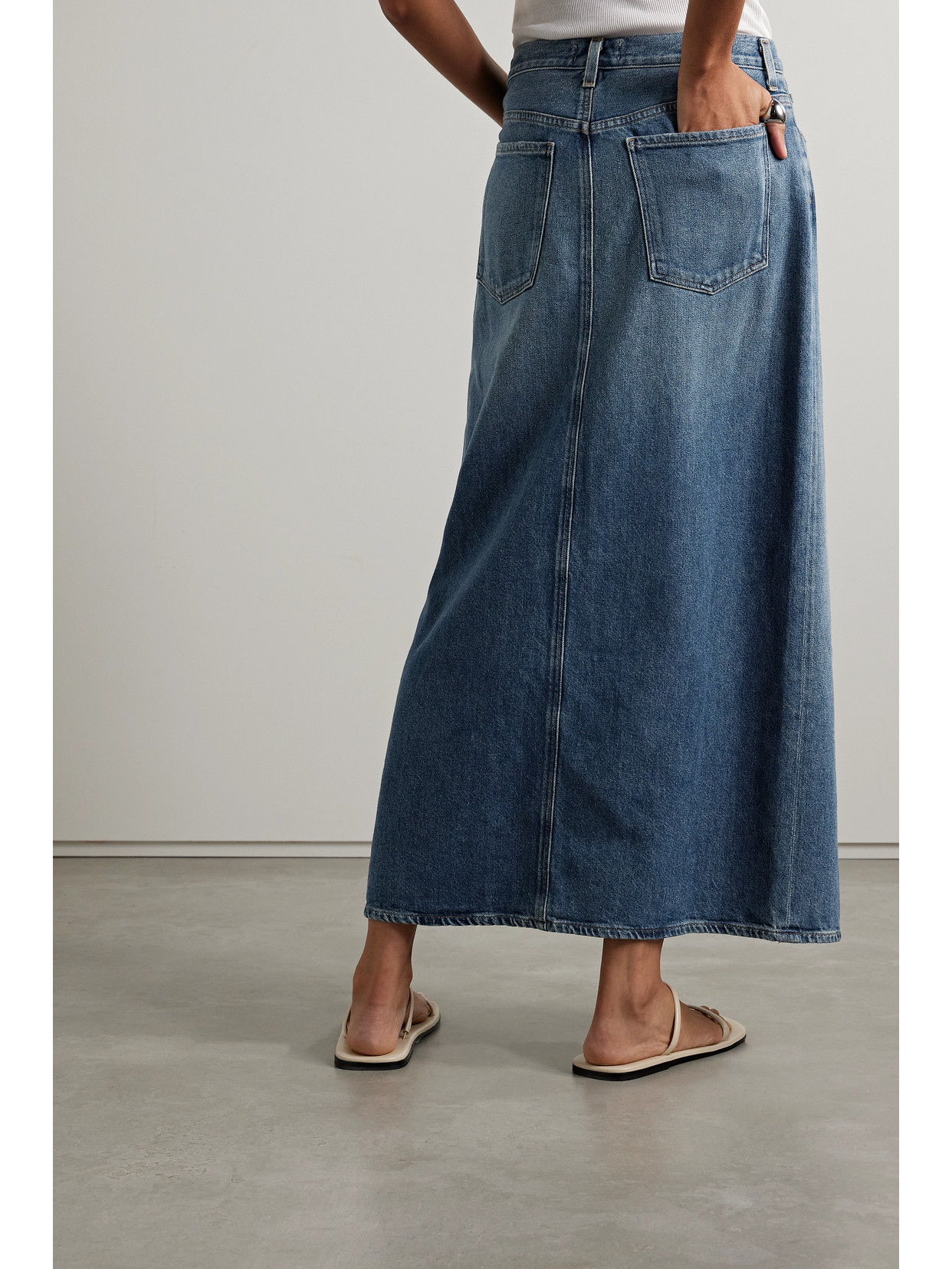 Shop Agolde Leif Denim Midi Skirt In Blue