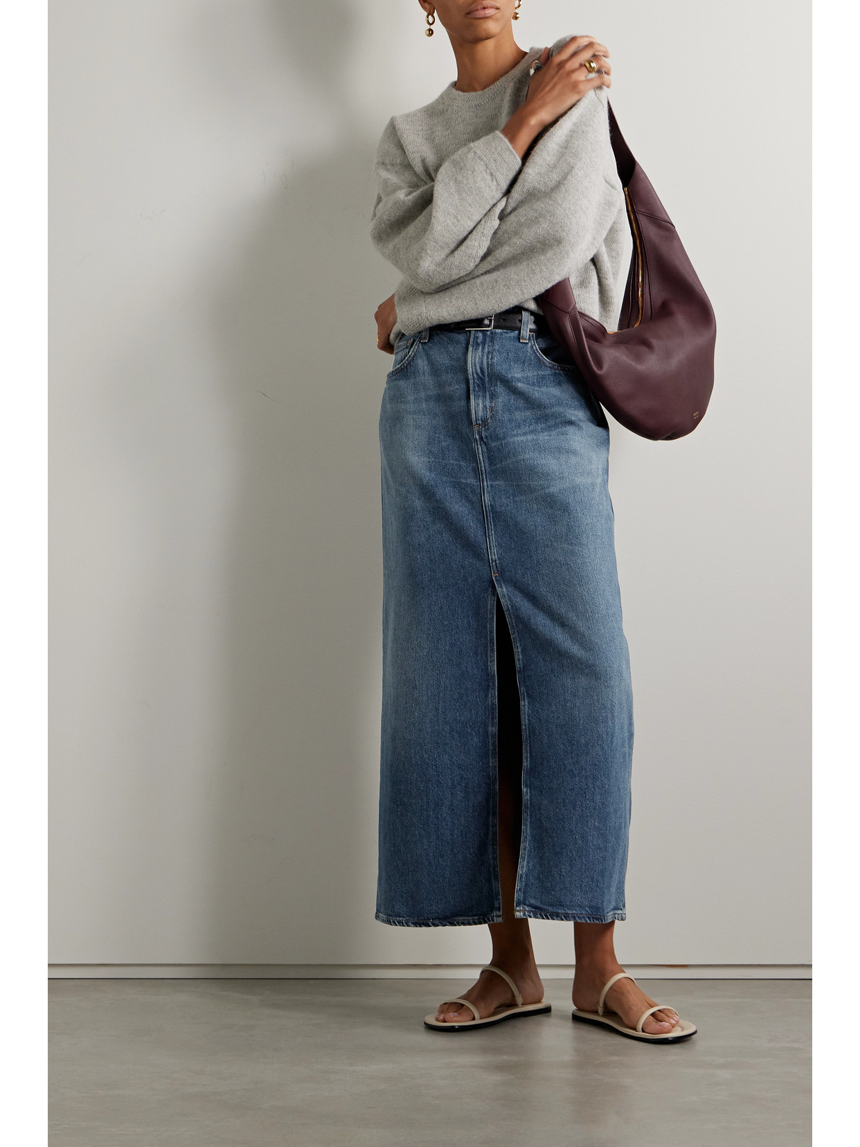 Agolde Leif Low-slung Denim Maxi Skirt In Blue