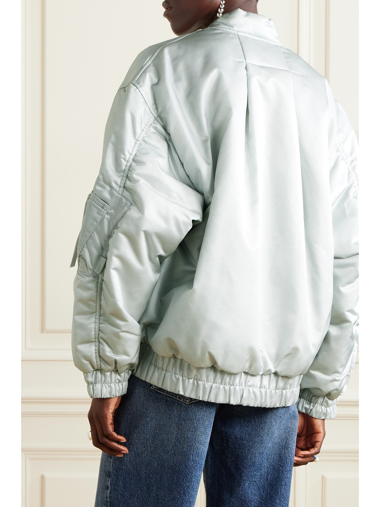 Agolde + Shoreditch Ski Club Nisa Oversized Metallic Recycled-shell Bomber Jacket In Silver
