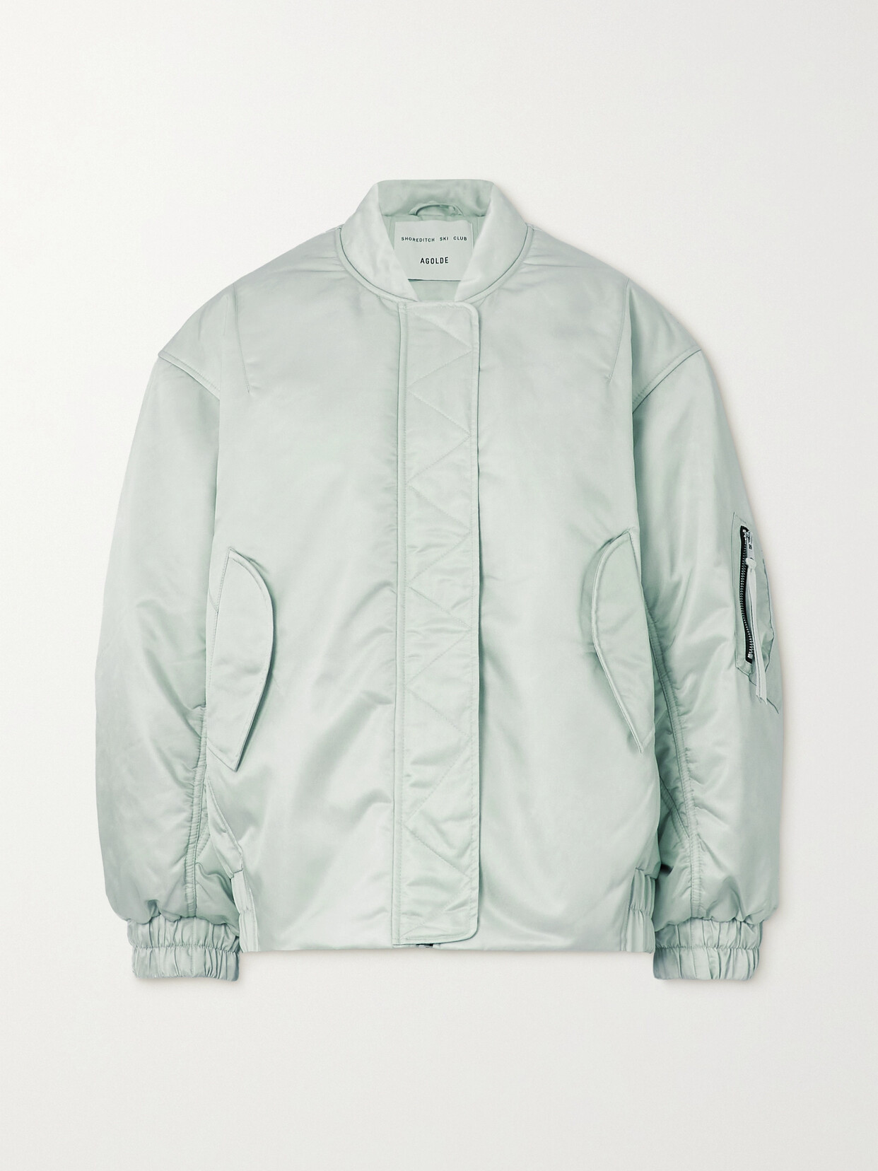 Agolde + Shoreditch Ski Club Nisa Oversized Metallic Recycled-shell Bomber Jacket In Silver