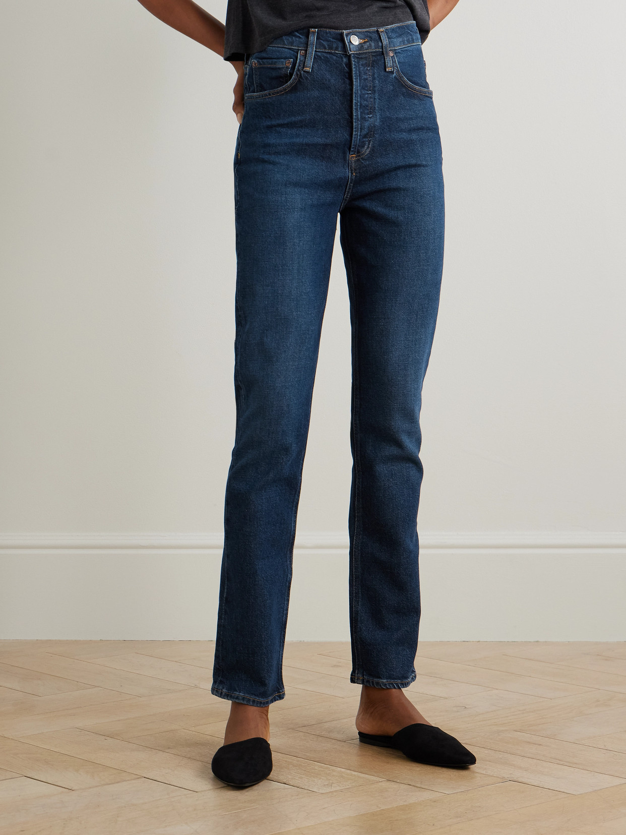 Shop Agolde + Net Sustain Freya High-rise Slim-leg Organic Jeans In Blue