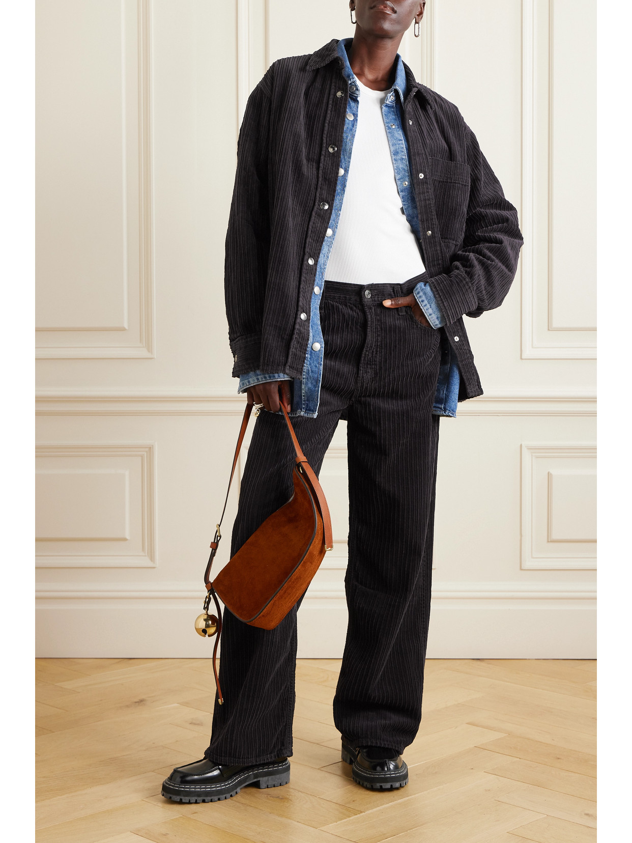 Agolde Odele Oversized Cotton-corduroy Shirt In Brown