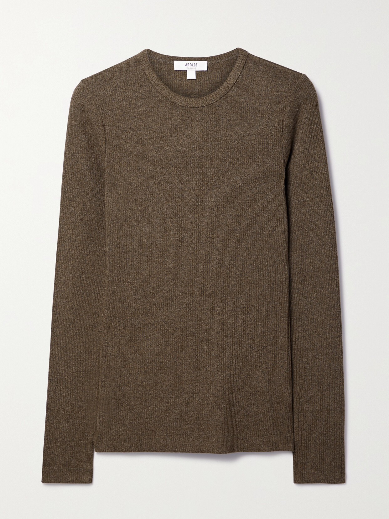 Agolde Delphi Ribbed Slim Long-sleeve Tee In Brown