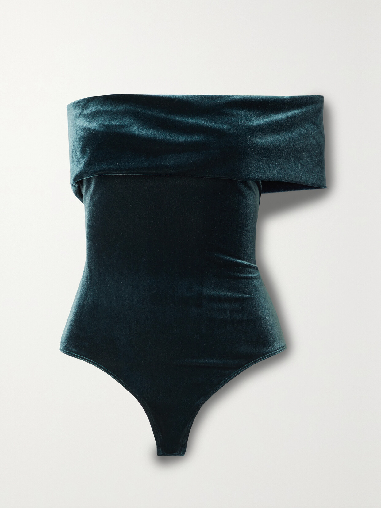 Shop Agolde Bree One-shoulder Stretch-velvet Bodysuit In Blue