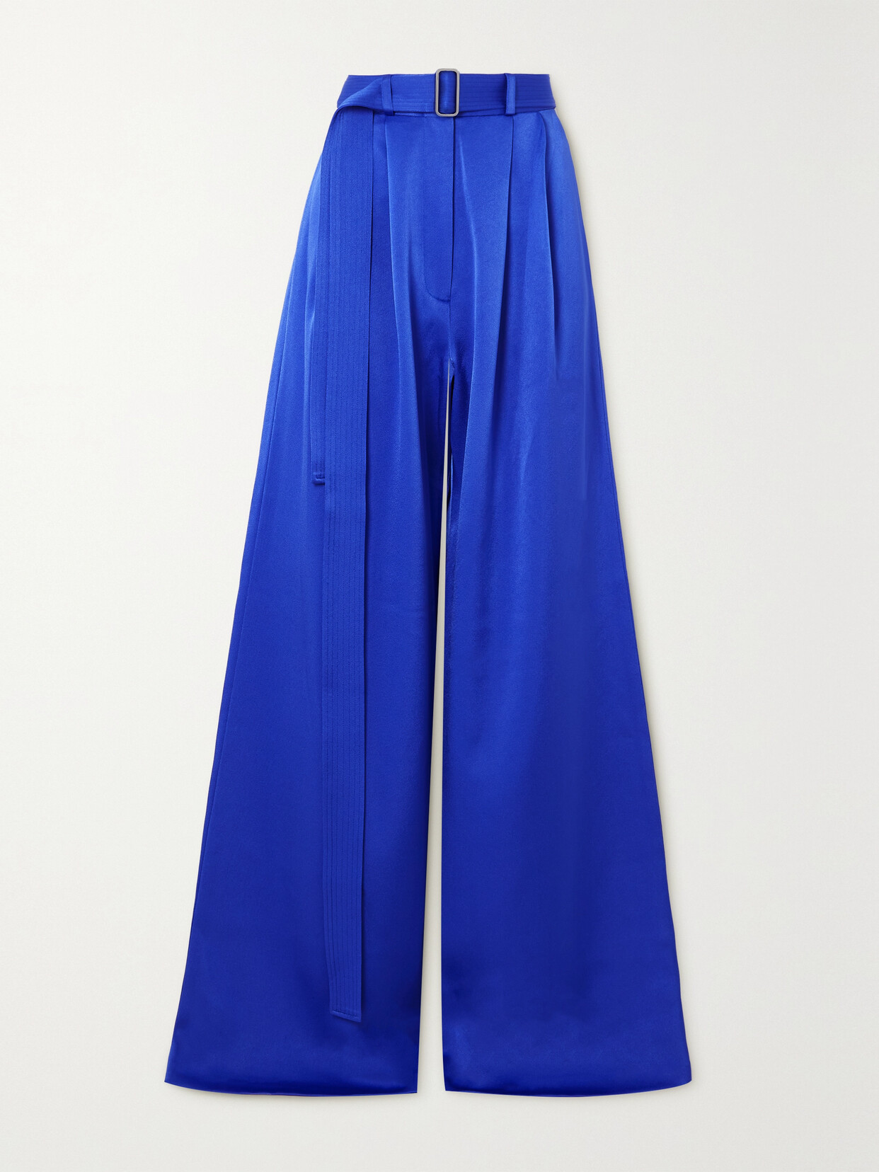 Alex Perry - Landon Belted Pleated Satin-crepe Wide-leg Pants - Blue