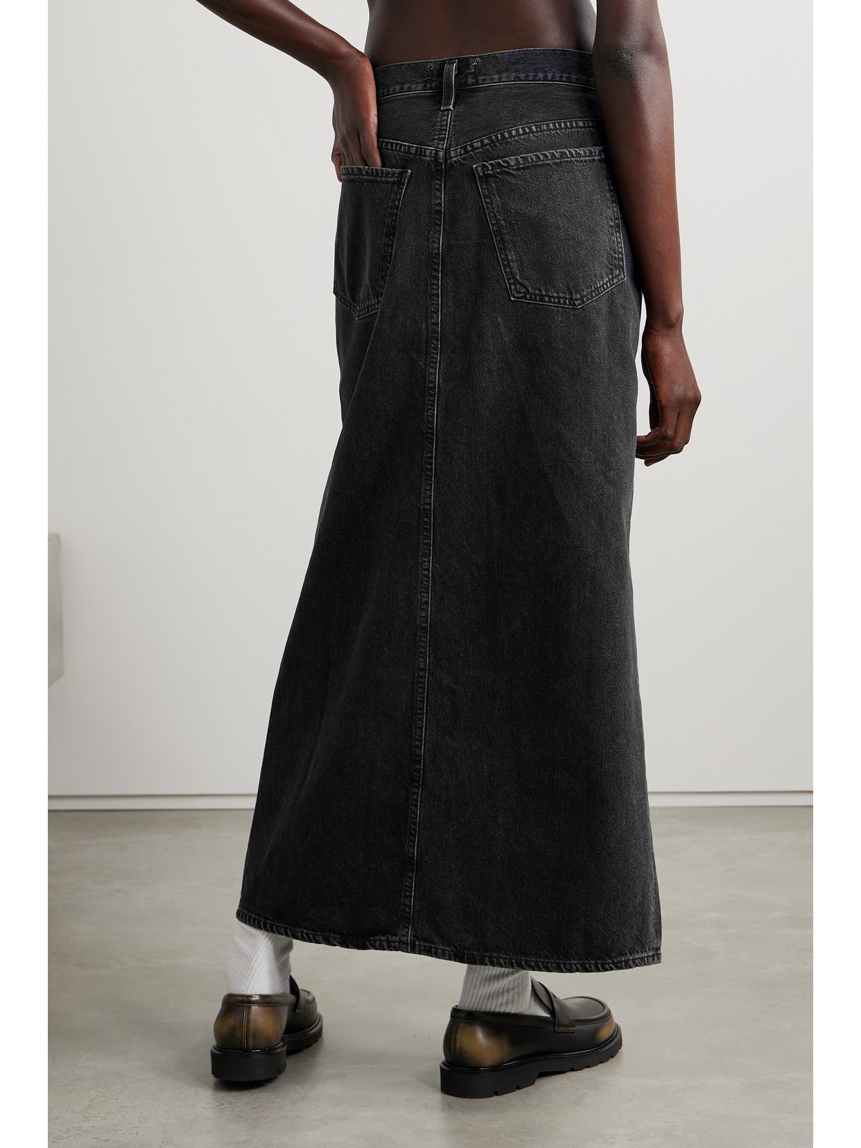 Shop Agolde + Net Sustain Leif Organic Denim Maxi Skirt In Black