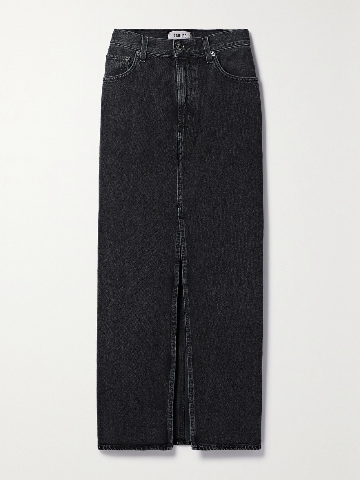 Shop Agolde + Net Sustain Leif Organic Denim Maxi Skirt In Black