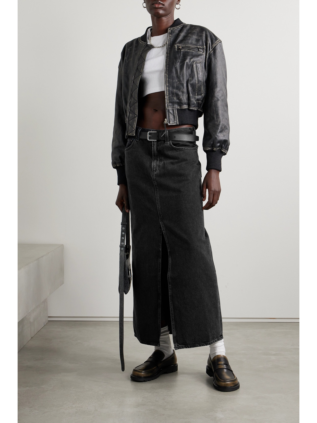 Agolde + Net Sustain Leif Organic Denim Maxi Skirt In Black