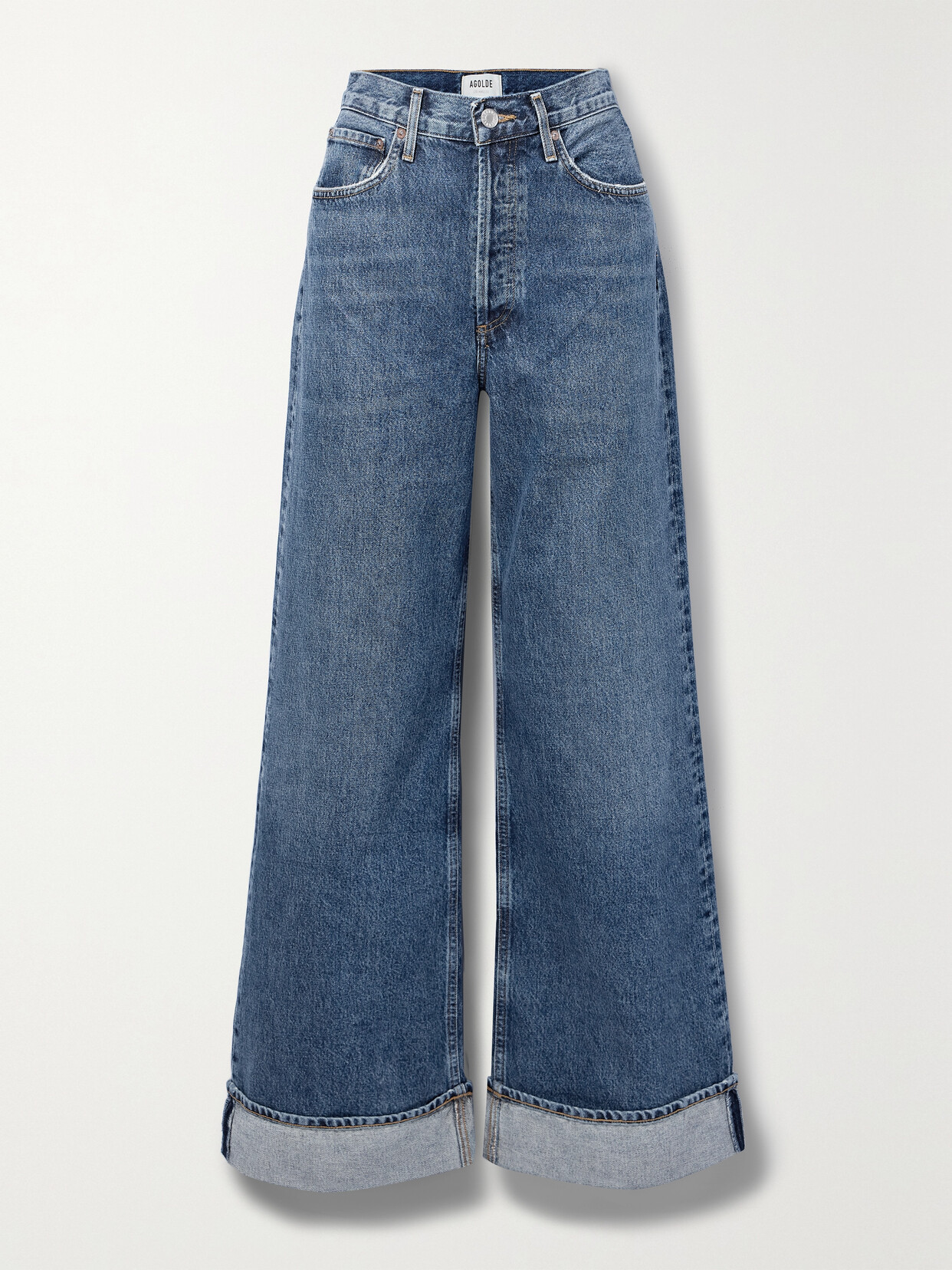 Shop Agolde + Net Sustain Dame High-rise Wide-leg Organic Jeans In Blue