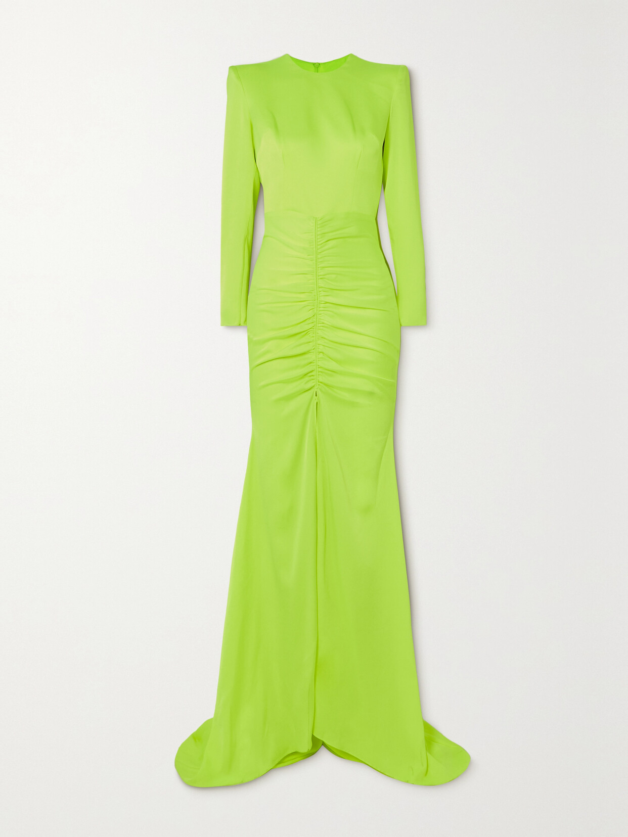 ALEX PERRY TORRIN RUCHED NEON SATIN-CREPE GOWN