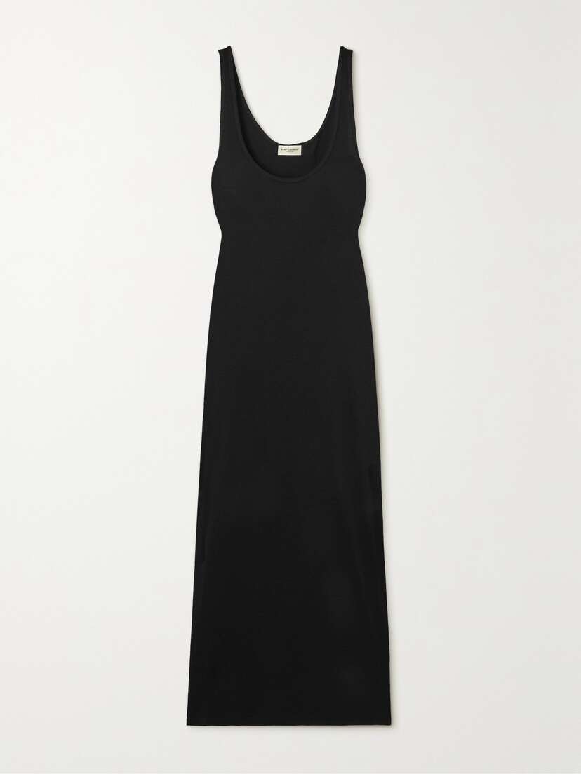 SAINT LAURENT Ribbed Stretch-silk Jersey Midi Dress