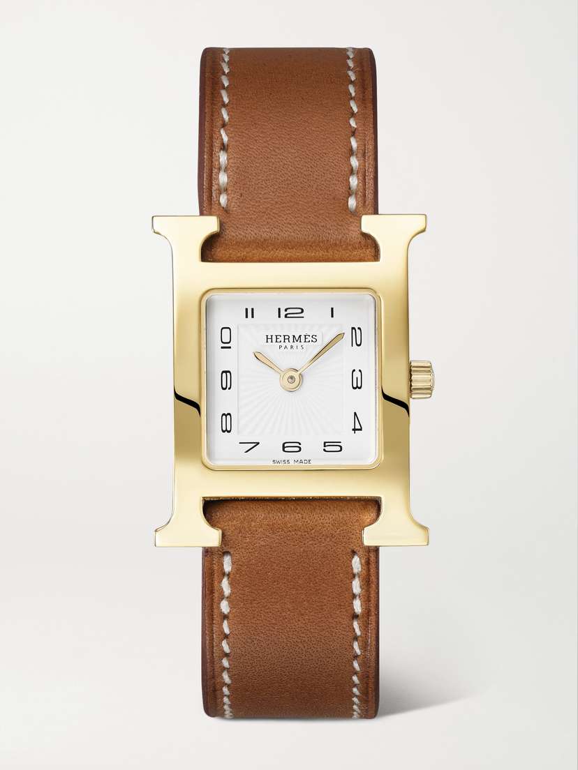 Hermès Timepieces Heure H 25mm Small Gold-plated Leather Watch