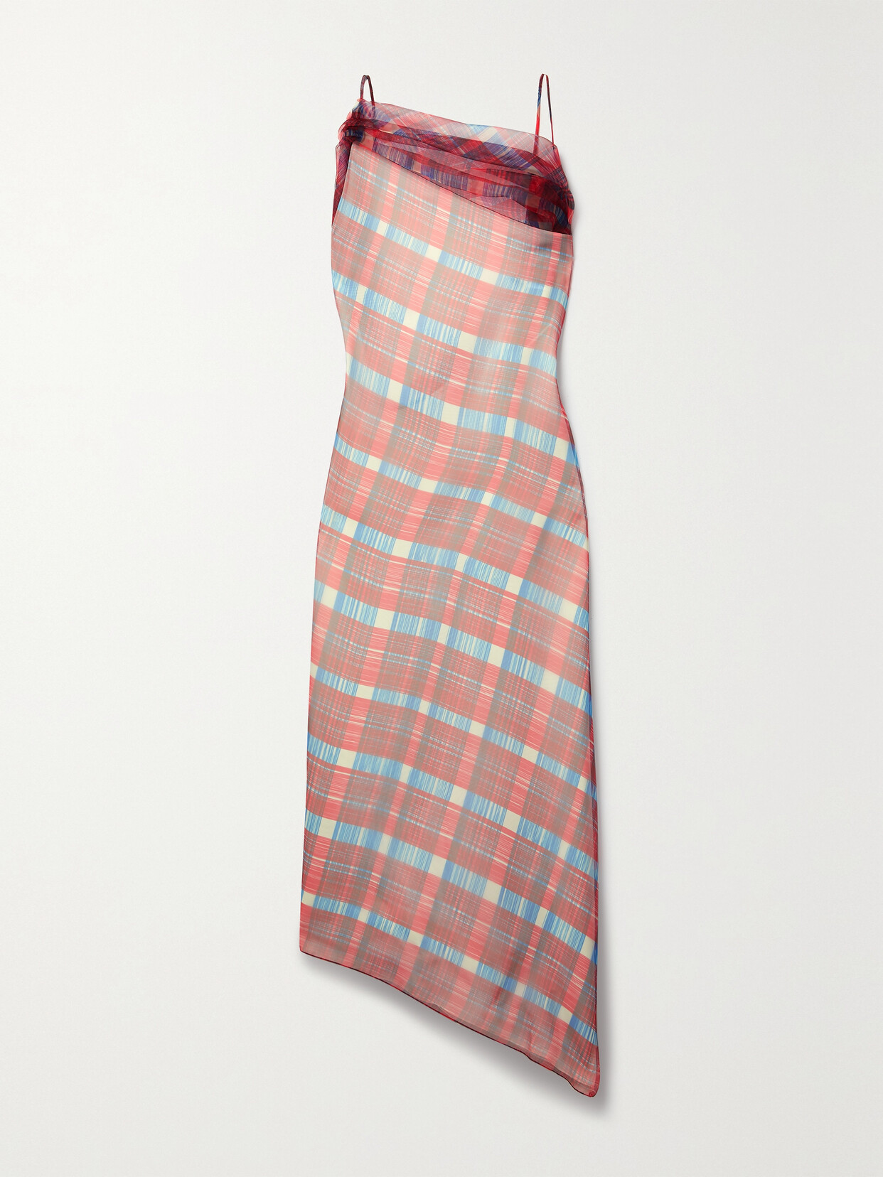 Shop Ferragamo Gathered Checked Organza Midi Dress In Red