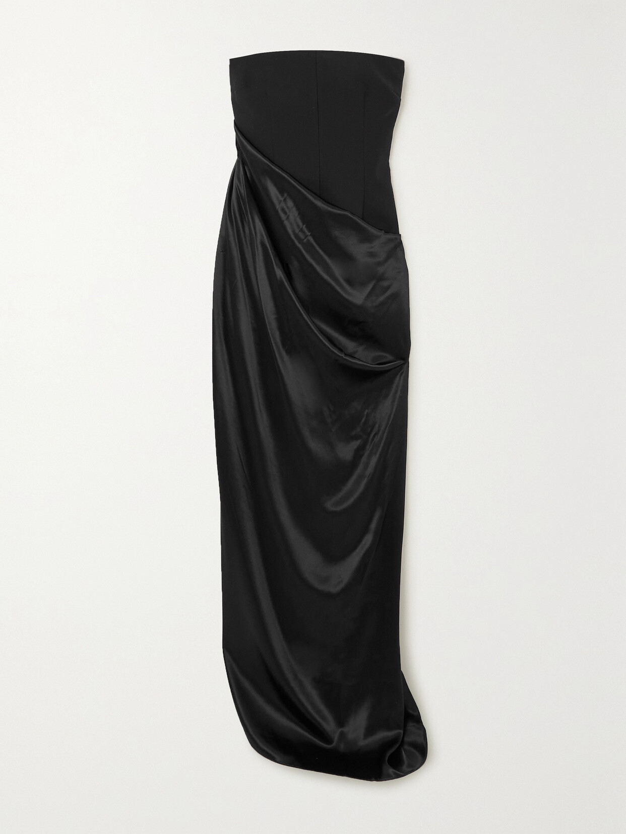 FERRAGAMO STRAPLESS CREPE AND GATHERED SATIN MAXI DRESS