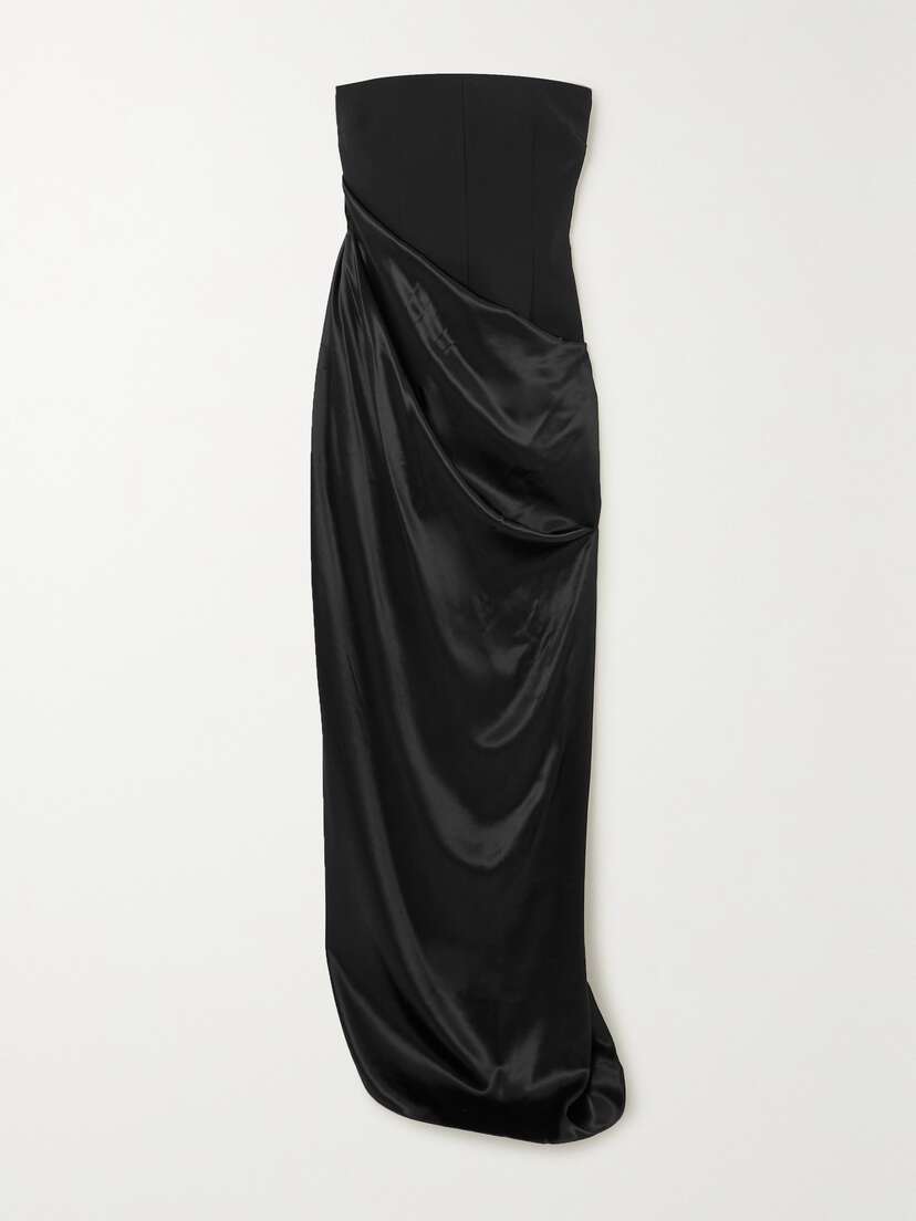 Ferragamo Strapless Crepe And Gathered Satin Maxi Dress