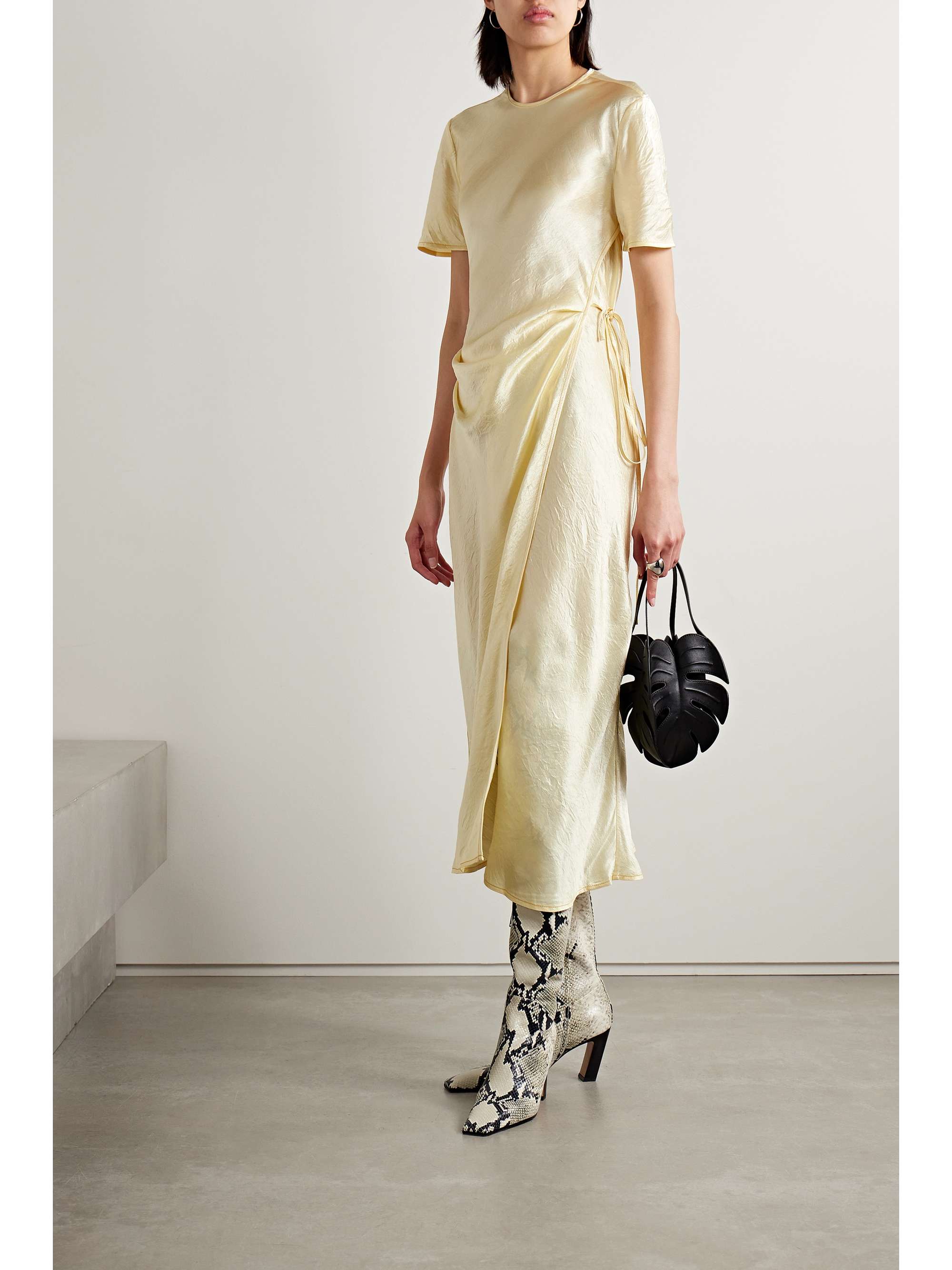 ACNE STUDIOS Draped hammeredsatin midi wrap dress NETAPORTER