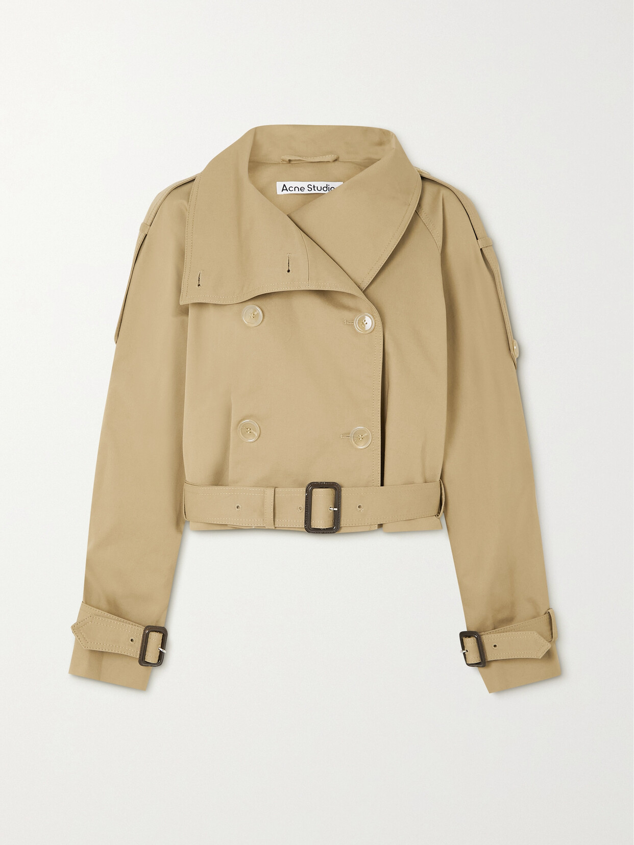 Acne Studios - Belted Cropped Double-breasted Stretch-cotton Gabardine Jacket - Neutrals