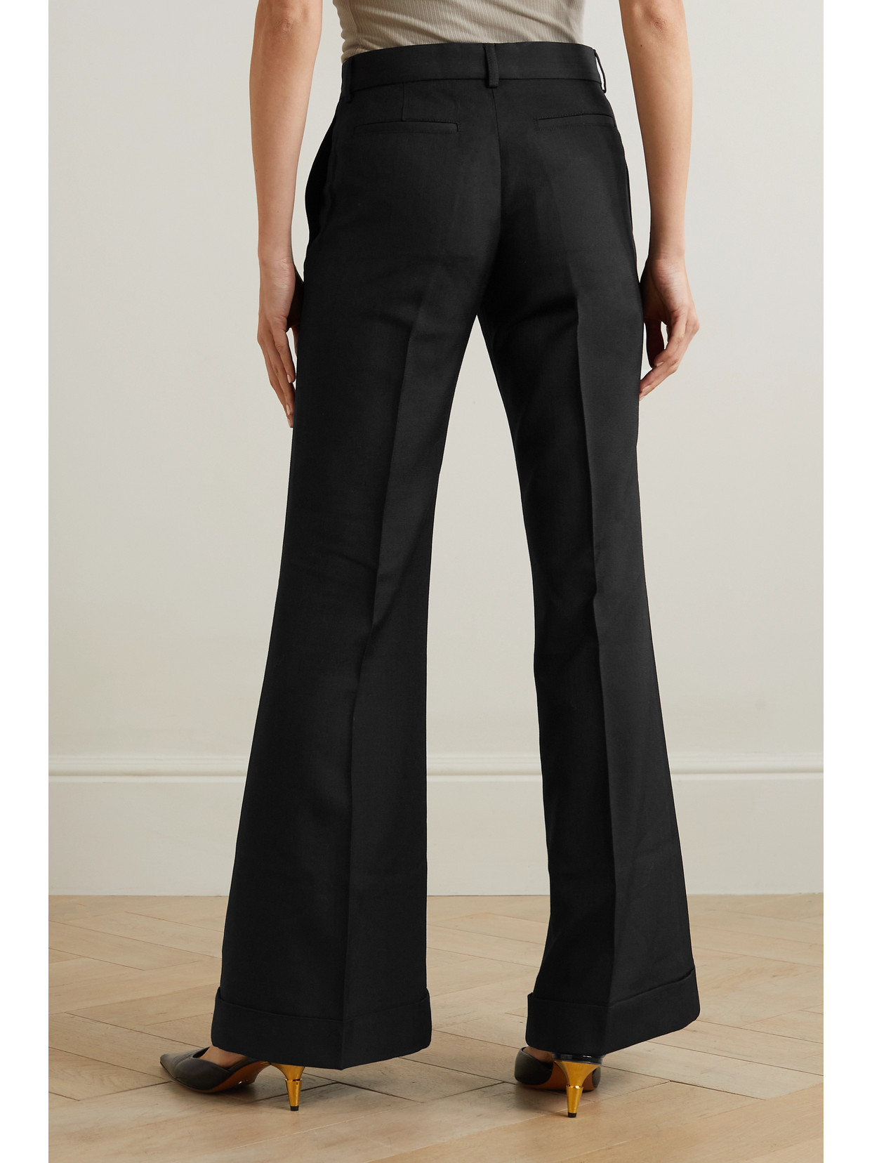 Shop Acne Studios + Net Sustain Pintucked Recycled Grain De Poudre Flared Pants In Black